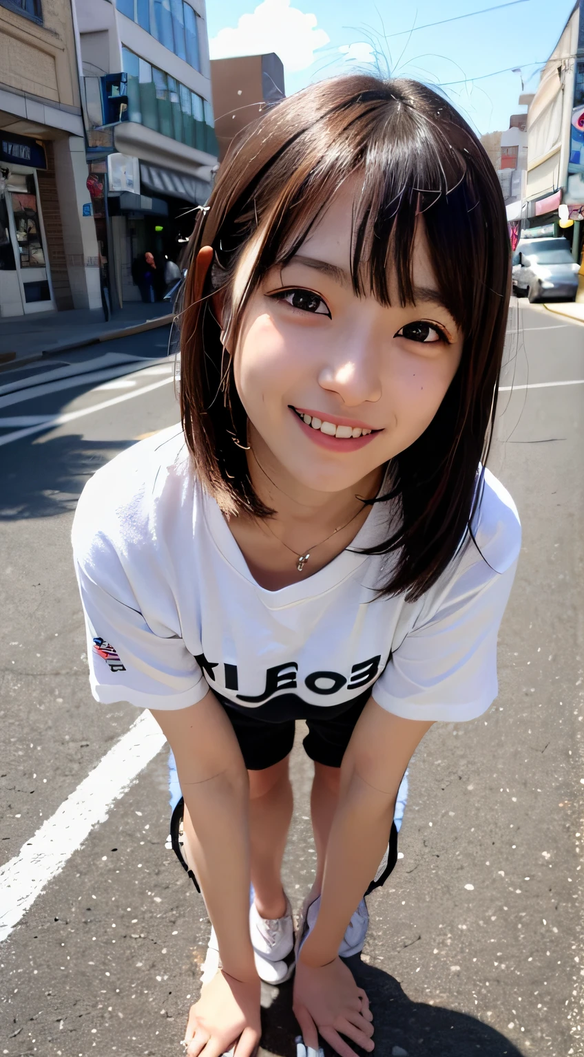 bob cuts、Cute girl、AKB48 Team TP、AKB48 、(A masterpie、best qulaity:1.2)、ultra-highres、(photorealestic:1.4)、Detailed skin、cinematic lighting、friendly、intelligent、Get carried away by the conversation、Happiness、cordial、Energetic and、Cheerful and、Be creative、Glittering eyes and infectious smile、In the street、upper-body、full full body、Longhaire