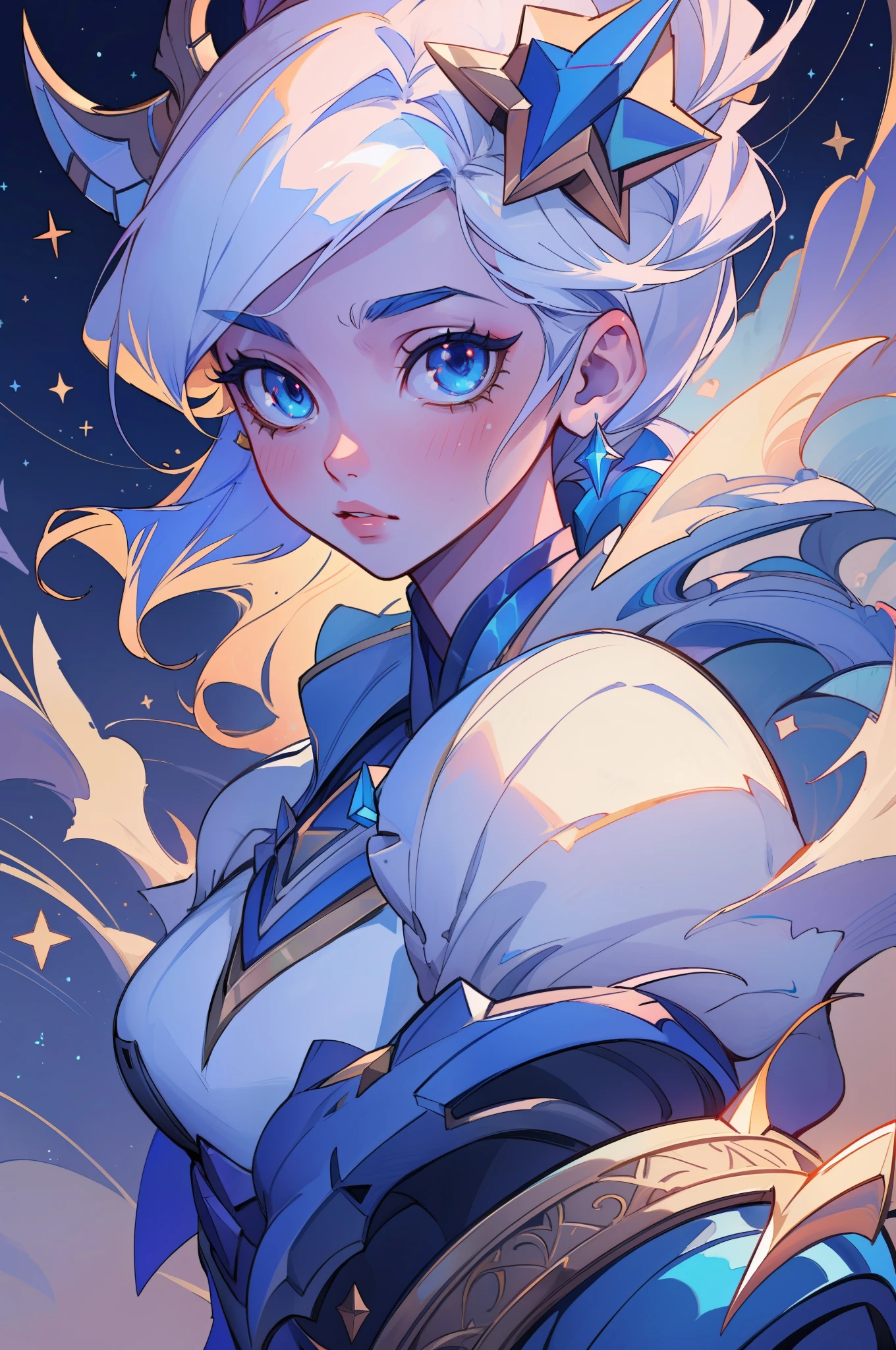 (masterpiece, best quality), intricate details, 8k, artstation, sharp focus, 1girl, star guardian, league of legends, (cool color theme)