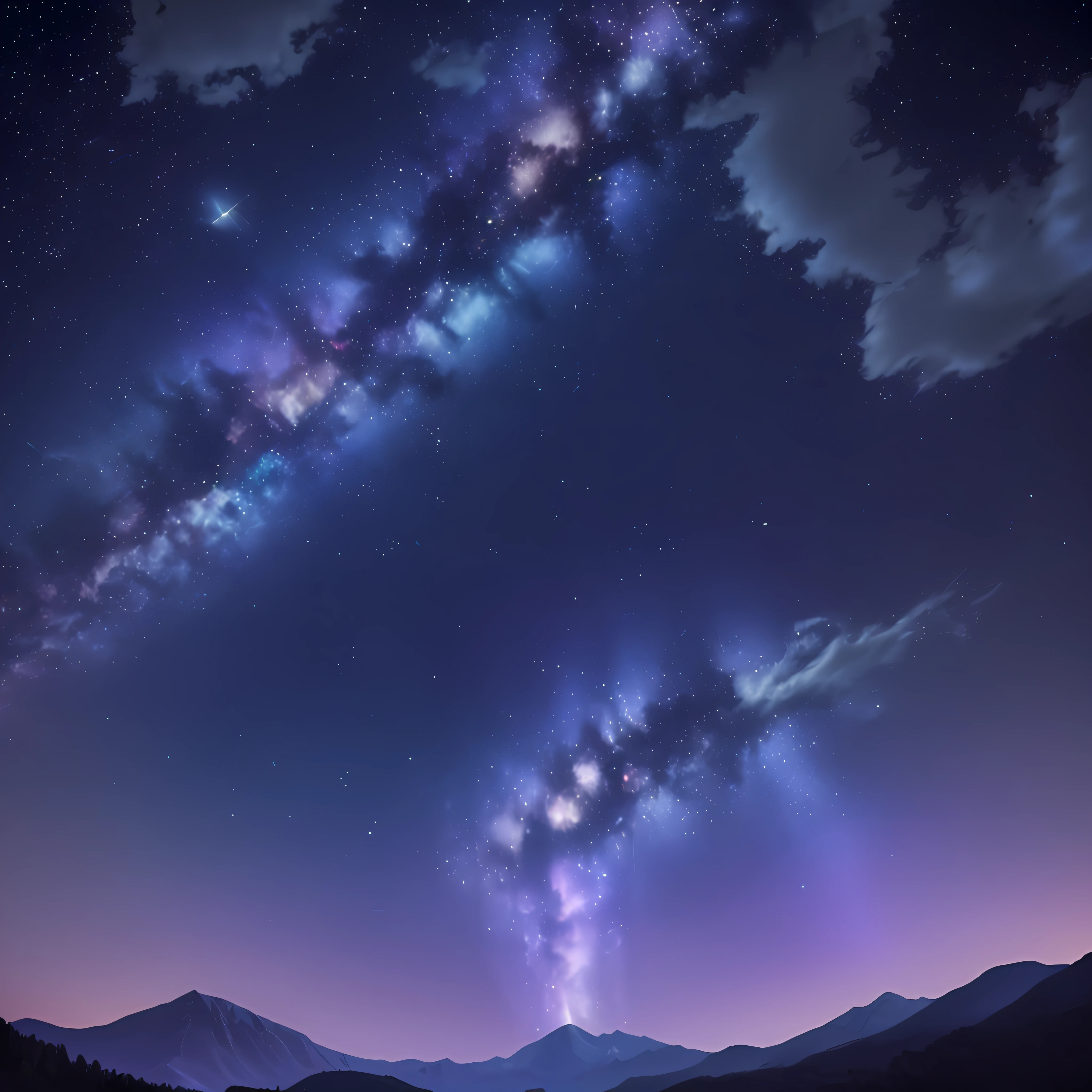 "Paint a distant abstract sky and mountains with depth of field and layering，Create a punk tech vibe with a purple sky". --auto