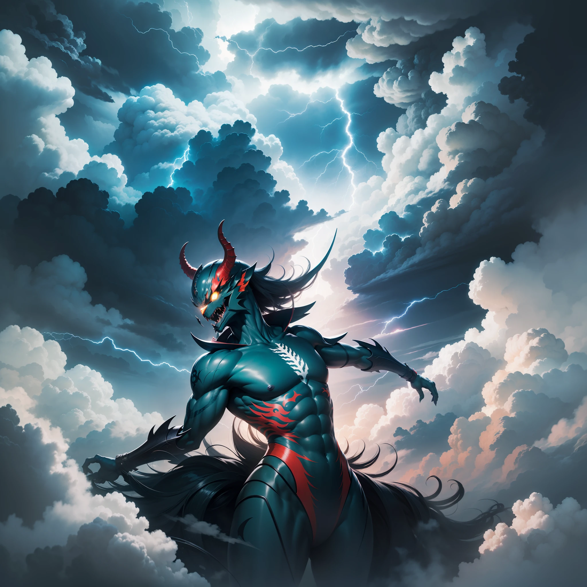 ryujin,in clouds,Thunder and lightning,thunder,black clouds,Petrifying,Majesty,highest quallity