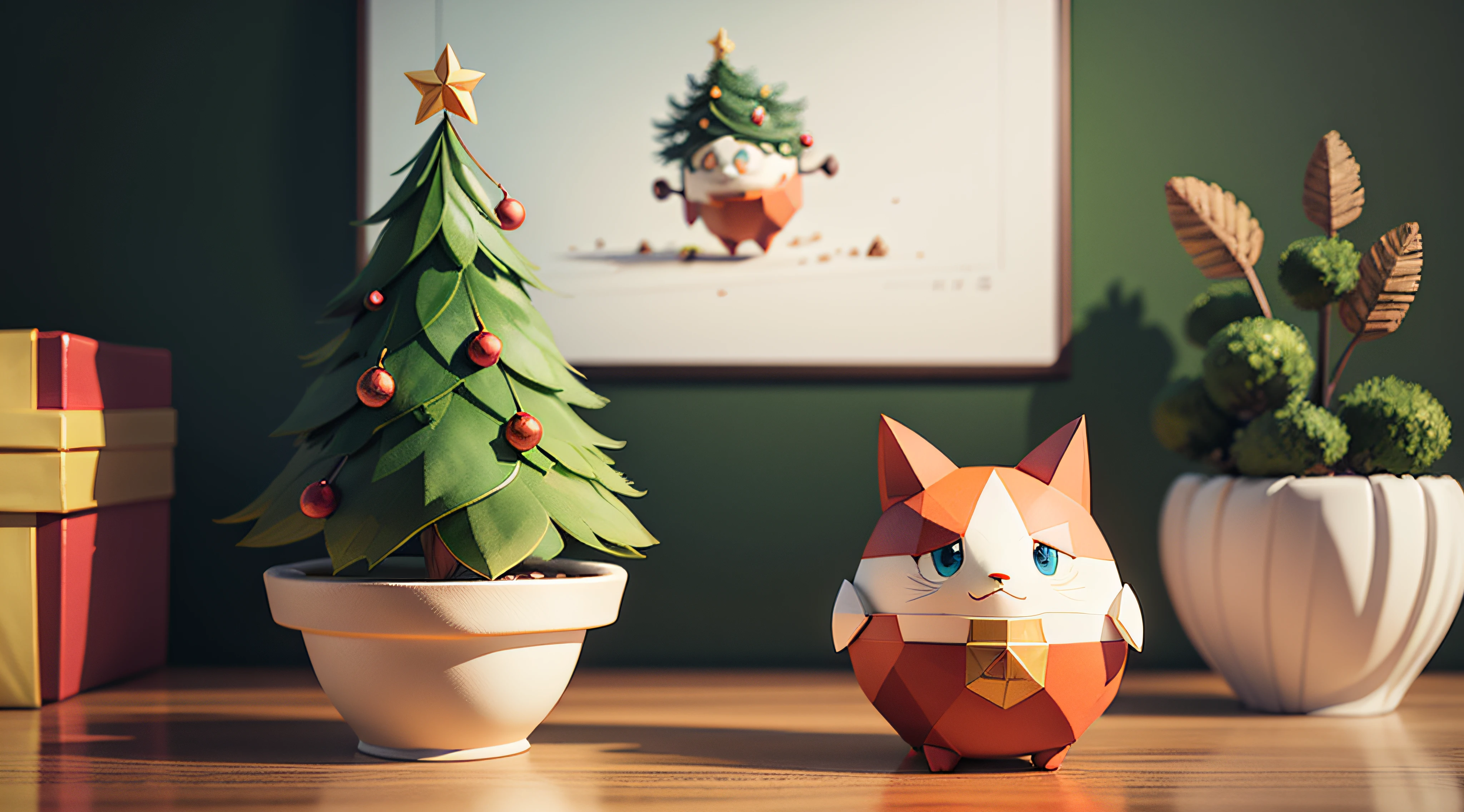 set of Christmas watercolor elements, in the style of Studio Ghibli, 3D vector art, cute and quirky, fantasy art, watercolor effect, Adobe Illustrator, hand-drawn, digital painting, low-poly, soft lighting, isometric style, retro aesthetic, focused on the character, 4K resolution, using Cinema 4D --auto