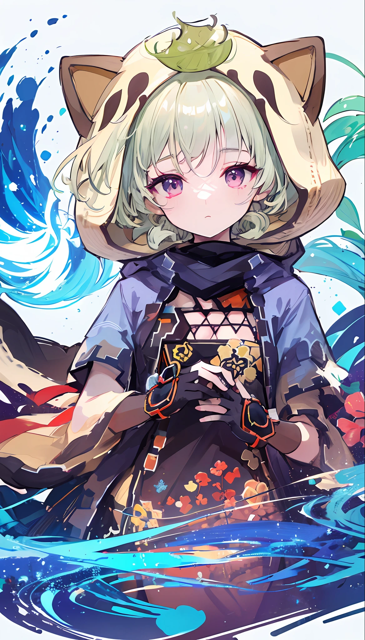 (masterpiece), (best quality), (ultra detailed),(disheed hair),(illustration), (1girl), (Fashionable clothing), standing, Fashion model, looking at viewer, (interview), (simple background), beautiful and delicate eyes, delicate beauty, floating, (high saturation), (colorful splash), colorful bubbles, (shine), focus on face, bangs, hair circles, floating flowers, flowing hair, (shiny), best lighting, best shadow,