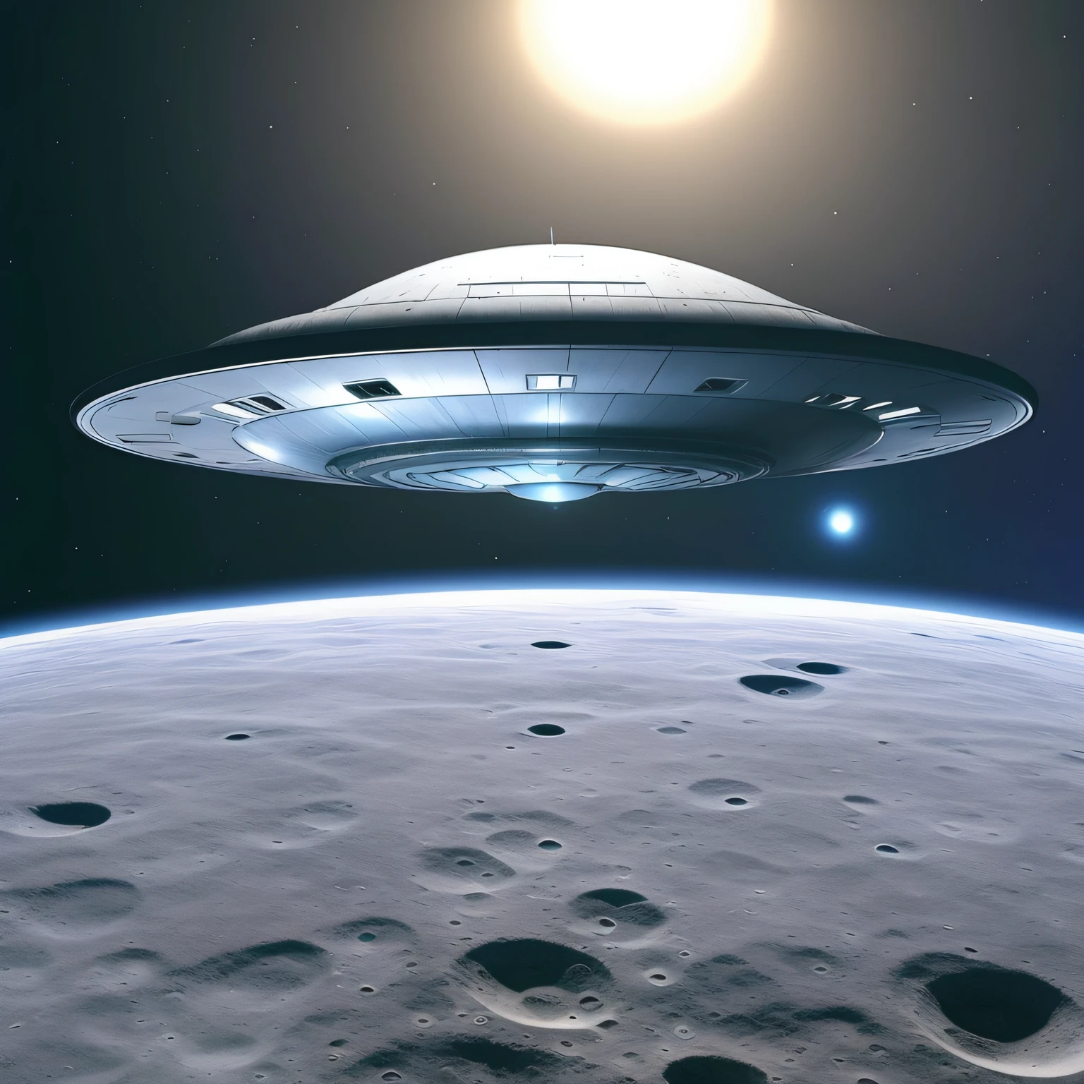 flying saucer on the surface of the moon, imagem de alta qualidade, 8k
