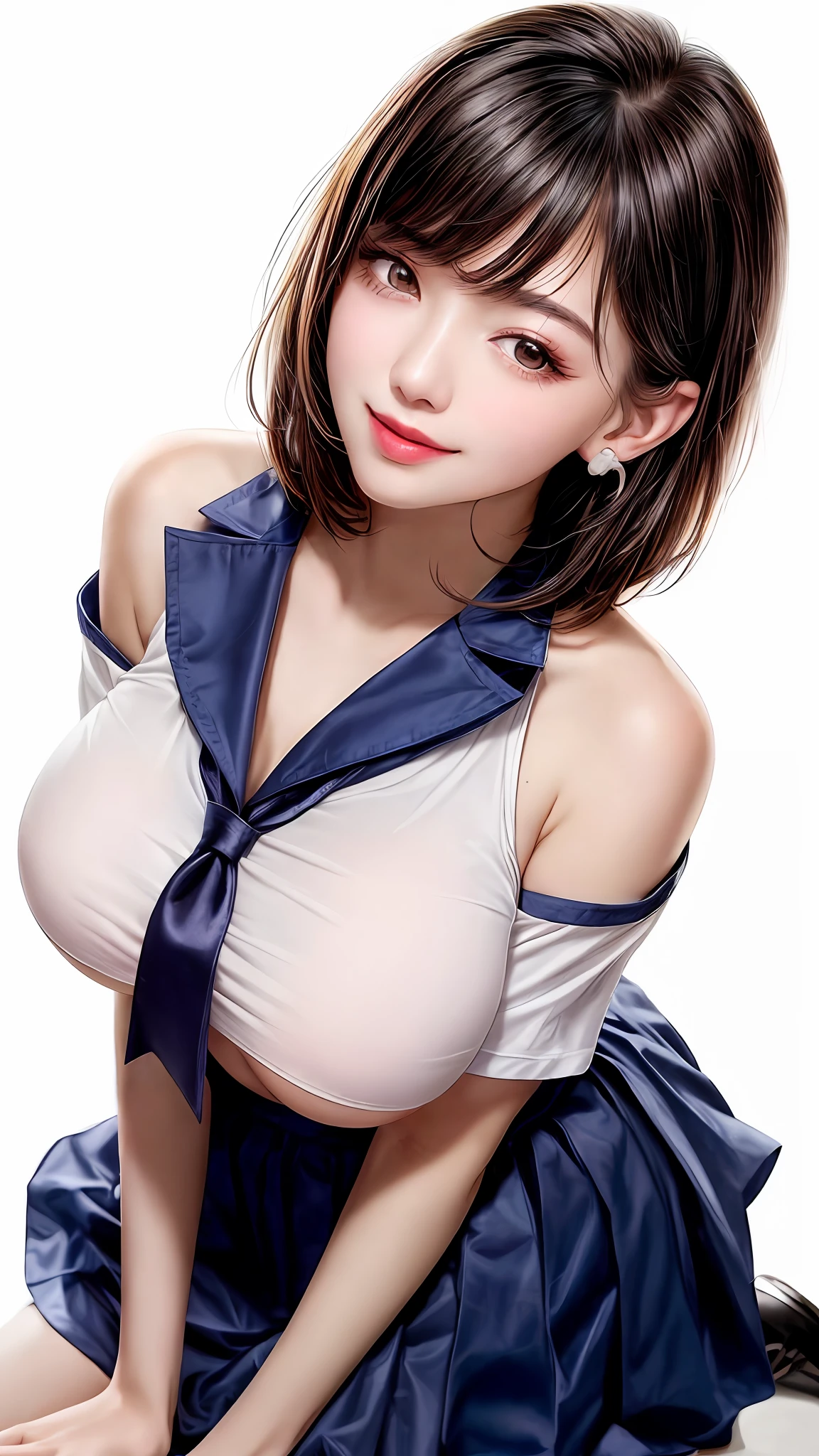 Pee(incontinence:1.47)、Fashion trendy beautiful and charming woman、Gentle and attractive Chinese beautiful woman、Korean(KPOP Idol)、Delicate and sexy collarbone、charming oval face、Double eyelidd、smart[peach]blossom eyes、Pink lips、Small nose、bare shoulder、Focus on the face、[[close up of face shot]、ultrahigh-detailing、superdetail、White off-shoulder lace shirt、((White lace panties)、Fresh and impressive、 natural(up large:1.25)、(kneeling on the ground)、(legs wide open)、(Spread Leg)、(From a low angle)、(Upright 1.5)、(shinny skin:1.4)、(Low angle))、Perfect figure、areolas、Chest cleavage、Underarm wrinkles、(Urine on the floor))、(NSFW:1.05)、(((Showpiece、beste Quality、High Accuracy))、Girl in 1、(massive underboob、photorealestic:1.4)、(((Slightly above the camera、Looking up at the camera、look up to、Looking up at the camera、 Staring at the camera)))、独奏、、White background、Snow White background、Keep your mouth shut、happy smiling、pretty black hair、short hairs、big eye、pronounced double eyelids、eyelash、Ears out、long neck、long neck、Absolute area、((close up of face shot、short hair with bangs))、19-year-old、Attractive proportions、shinny skin、Clean collarbone、Golden Ratio Face、perfect faces、tear moles、 mole on chest、Bangs、Clean bangs、Beautiful bangs、lipgloss、thin lips、White Skin Skin、I took off my clothes、Big Chest、Small face、Staring at the camera slightly upwards、((Smiling at the camera、Happy smile、Immaculate white background with nothing really、Immaculate white background with nothing really、Really pure white blank background、Very big big big、Big Chest))、(((a school uniform、shirts、Staring at the camera、Staring at viewer)))、(((F Cup Breasts、short clean hair)))