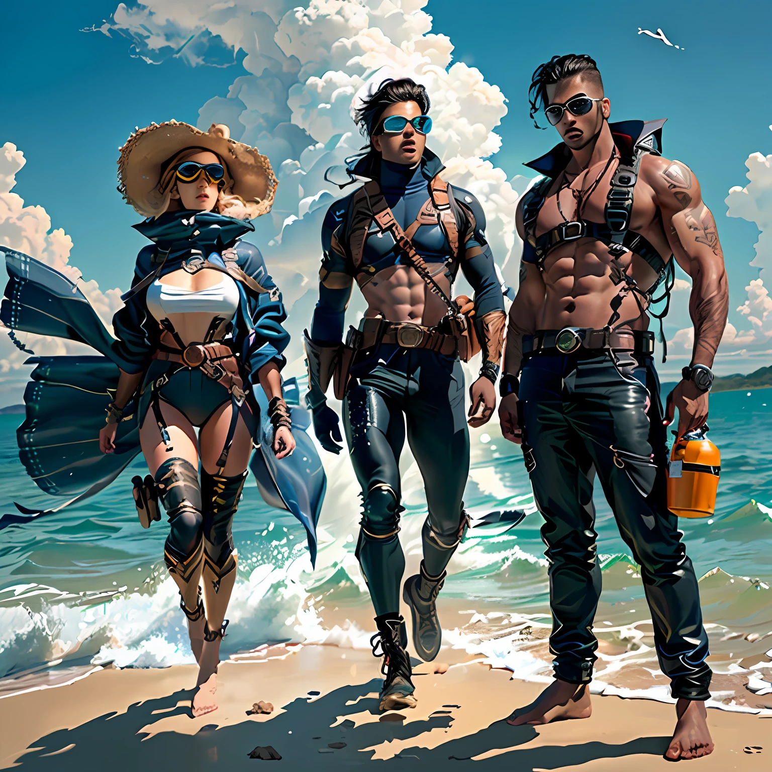 Group of superheroes, voo, super corrida, invisible, Throwing rocks