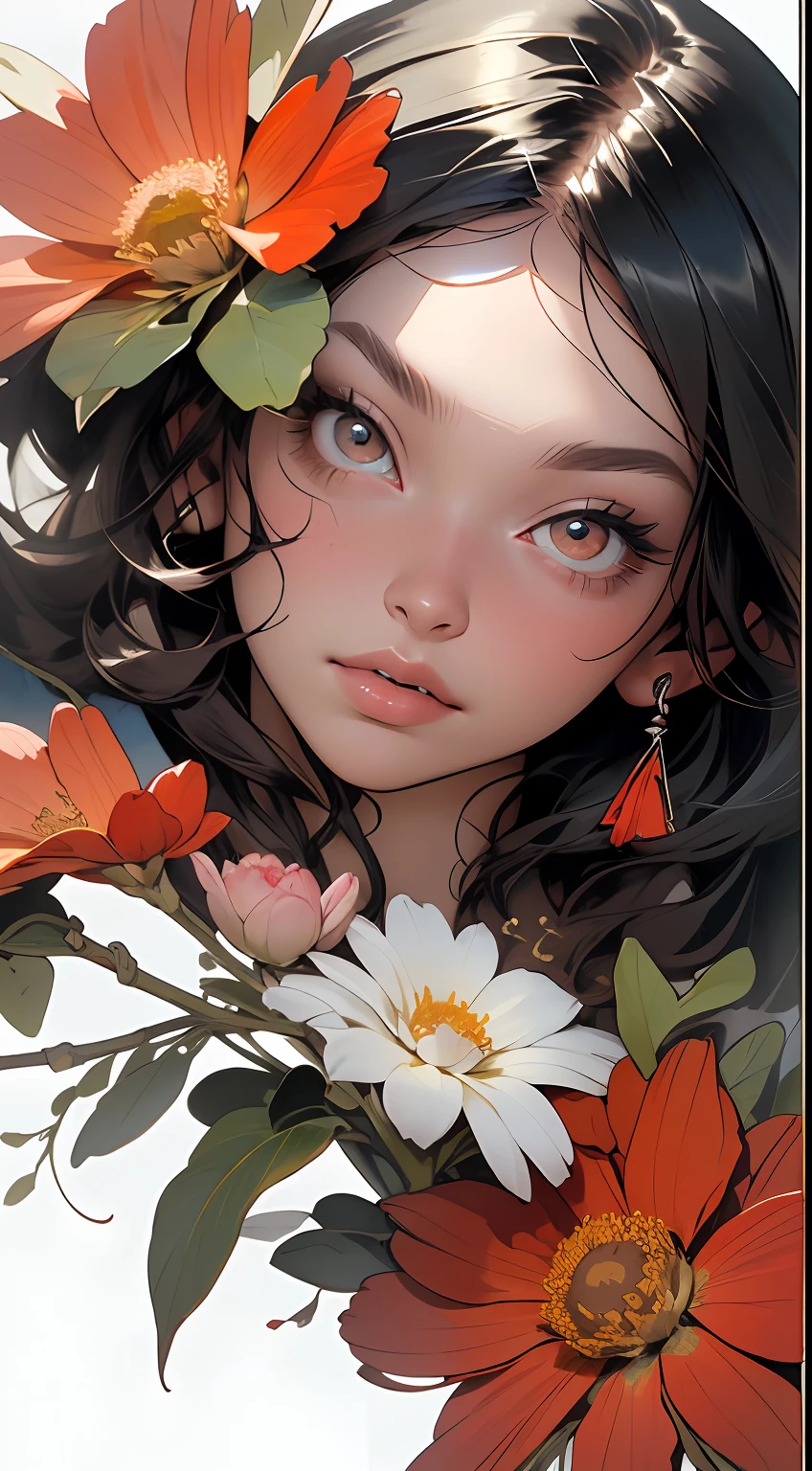background, mixed-language_text, Japanese letters in featured graffit, beautiful woman, long red hair,::((best quality)), ((masterpiece)), (very detailed:1.3)(masterpiece:1.2, best quality), (finely detailed beautiful eyes: 1.2), (masterpiece:1.2, best quality), (finely detailed beautiful eyes: 1.2), ::style joe madureira comic stiyle ::2.9 (masterpiece:1.2, best quality), (finely detailed beautiful eyes: 1.2), ((1girl kelly brook very beautiful woman big breast )), ((solo)), (red eyes:1.4), (finely detailed eyes and detailed face:1.3),), (with jeans and a white t-shirt or dress:1.3), (beautiful and clear background:1.2), (extremely detailed, ultra-detailed cg, best shadow:1.1), ((depth of field)), ((watercolor)), large breasts, bare shoulders, flowers and petals, beautiful conceptual illustration, (white background:0.5), (illustration:1.1), (extremely thin and beautiful:1.1), (perfect details: 1.1), masterpiece, high quality, highres, detail enhancement, 8k, hd, masterpiece, best quality, high quality, highres, detail enhancement