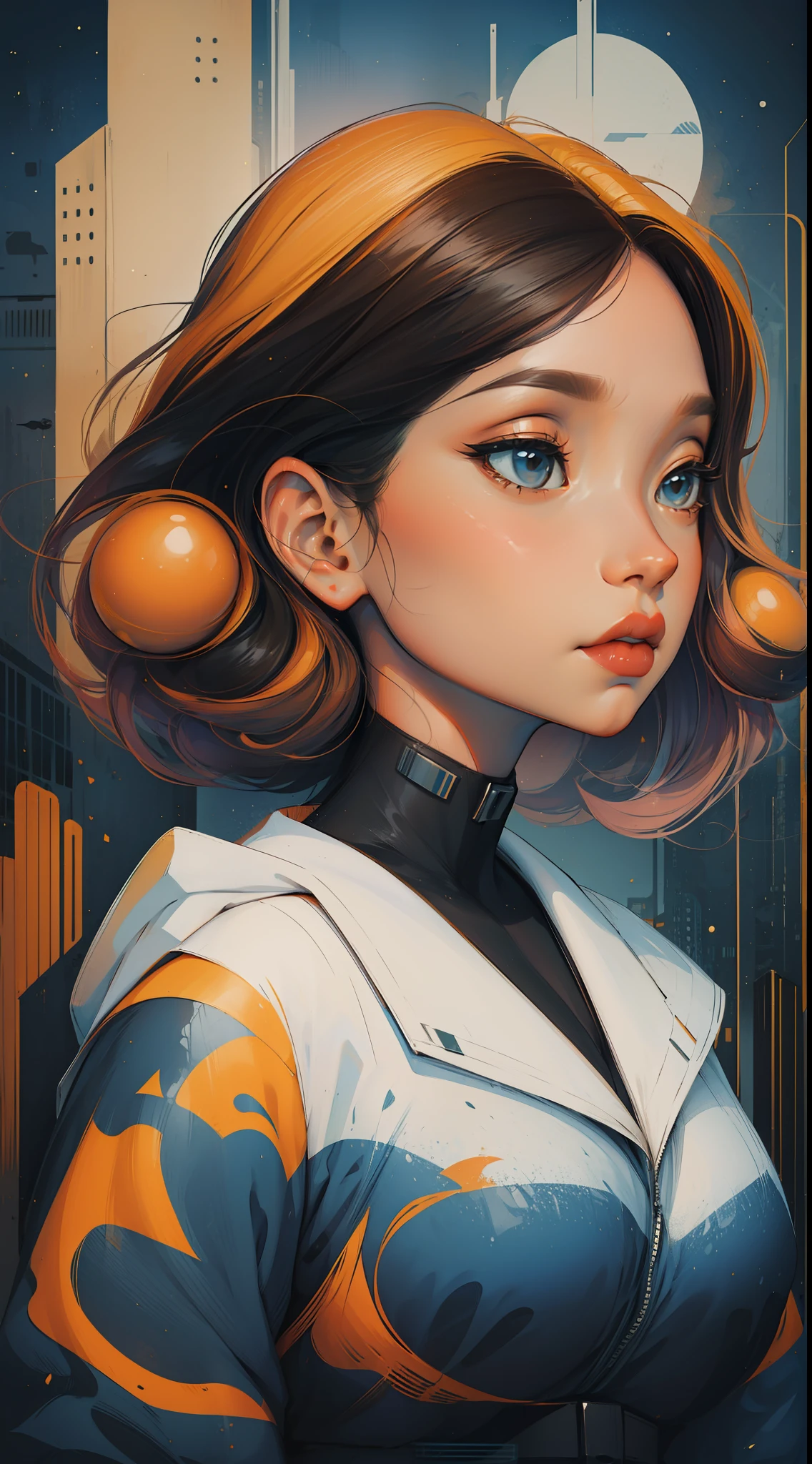 minimalista, 1girl, vintage, scifi, by Petros Afshar