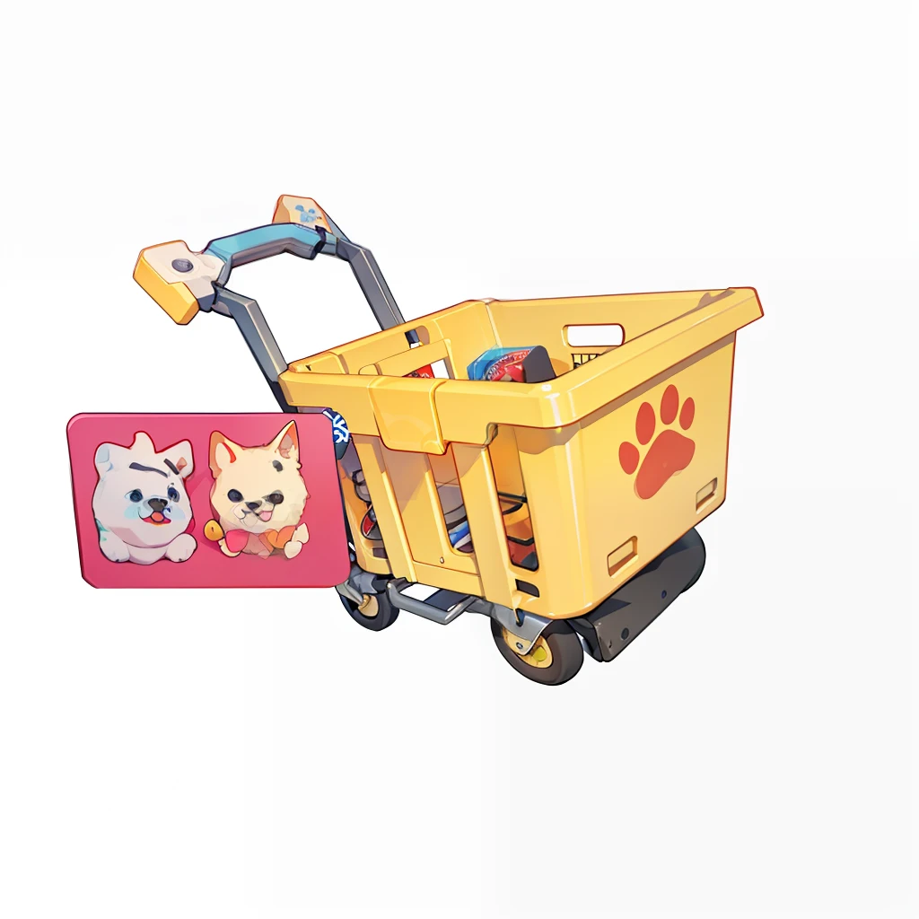 Close-up of the shopping cart，There is a dog inside, cart, shopping cart, video game item, shopping cart icon, mine cart, Wang Chen, item art, High quality], 3 d icon for mobile game, pick wu, crashcart, jia, sakimichan, game icon asset, Telegram stickers, Weibo