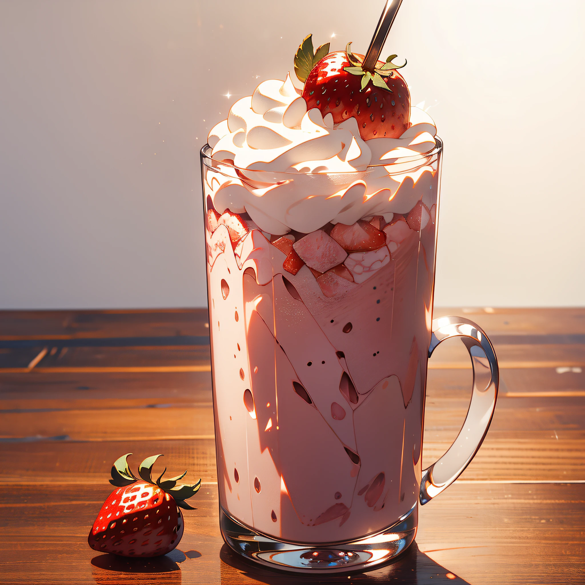 RAW photos，strawberry milkshake，foodphoto，professional colour grading，Soft shadows，no contrast，clean sharp focus，foodphoto，white background，Best Picture Quality，Masterpiece