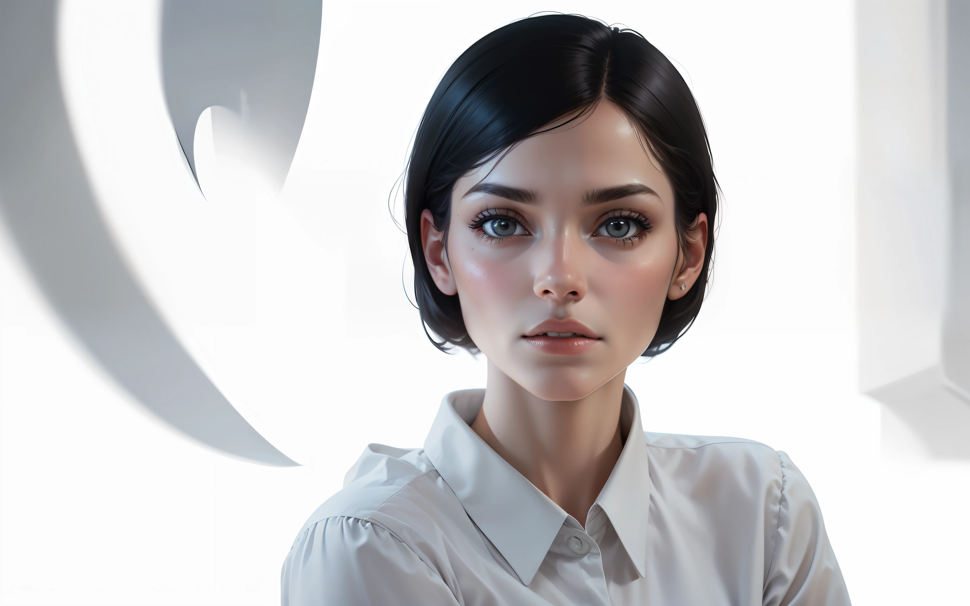 there is a woman with a black hair and a white shirt, rosto realisticamente renderizado, rosto realista detalhado, rosto detalhado realista, retrato feminino realista, rosto humano realista, rosto humano realista, rosto realista humano, rendering of close up portrait, rosto restaurado realista, rosto detalhado real, rosto realista altamente detalhado, retrato feminino do rosto, cara muito realista, Face extremamente realista --auto