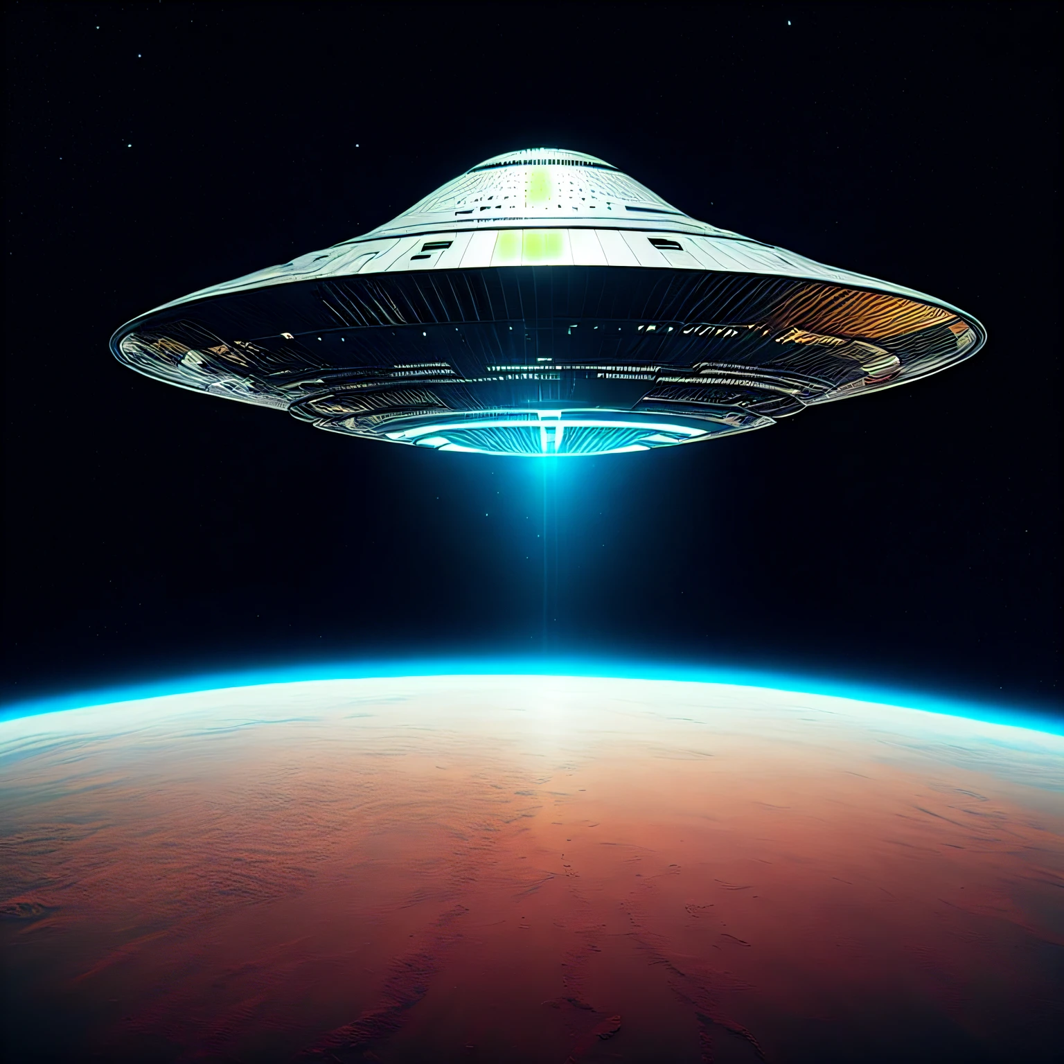 DISCO VOADOR PAIRANDO SOBRE A TERRA, IMAGEM DE ALTA QUALIDADE, 8K, MUITO REALISTA