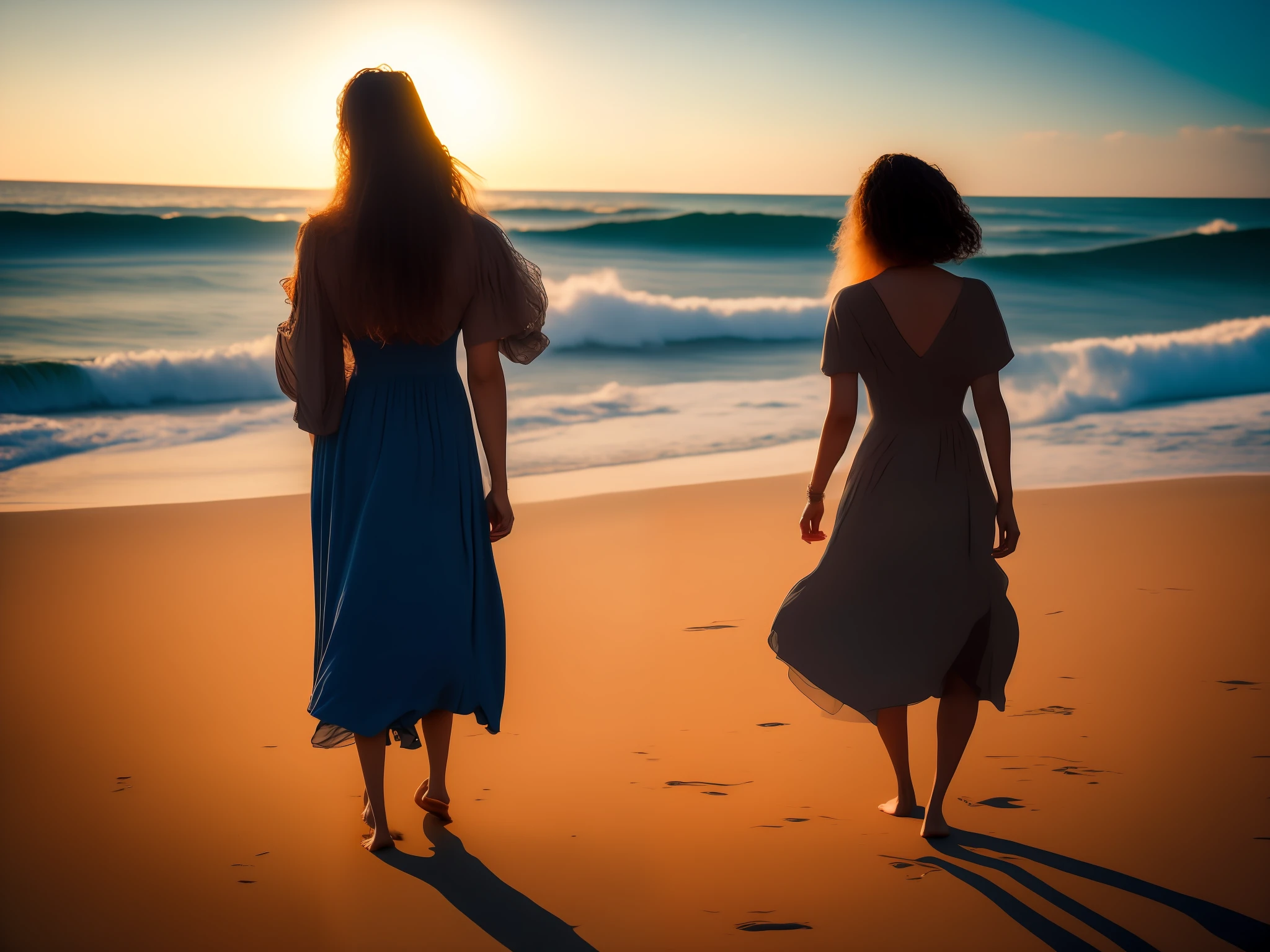 Mulher roupa de praia andando na praia, aves, por do sol, mulher sensual, realista, roupa curta, CEL escuro, pouco raios, realista, imagem perfeita, ultra qualidade, imagem de cinema.