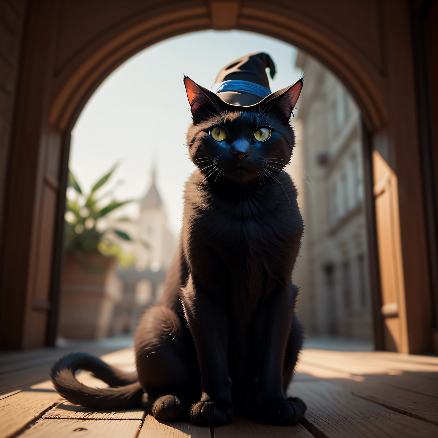 Black cat wearing a wizard's hat --auto