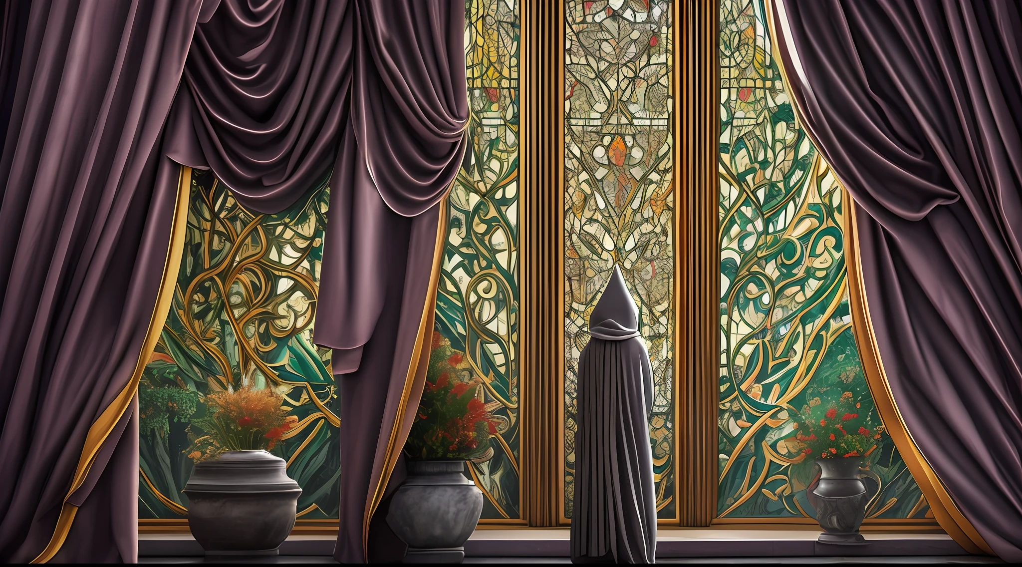 3 Gregorian monks dark aura, (intricately detailed gold and silver masks with black hoods), (in a Victorian cathedral background), hinting at occultism., photorealistic, Social realism, high quality, super detail, 4K cinematic light (full moon))] # Explanation: The Prompt mainly describes a 4K painting of ultra-high definition, very realistic, very detailed. (Masterpiece, 4k resolution, ultra-realistic, very detailed), /imagine prompt: tree gregorian monks with black hood with masks with intricate details on gold and silver, max maximus, 3d, levitation, red copper, cooper color, library background, 600mm  looking forward to the fantasy adventure that is about to begin. In the background, any door exudes a mysterious light, and through the crack of the door, you can see an intoxicating sight. A colorful waterfall flew out of the door, and the water rushed down, and the water droplets shone in the sunlight. The rocks next to the waterfall are covered with gorgeous flowers, creating a magnificent and beautiful sight. In the distance, you can see the floating islands, where lush forests, colorful flowers and exotic plants form a fantastical backdrop. ((masterpiece))), ((( the best quality))), ((ultra-detailed)), (hyperrealistic), (highly detailed CG illustration), cinematic light, photorealistic, extremely dark and mystery gregorian monk, light makeup, big breast, intricate detailed