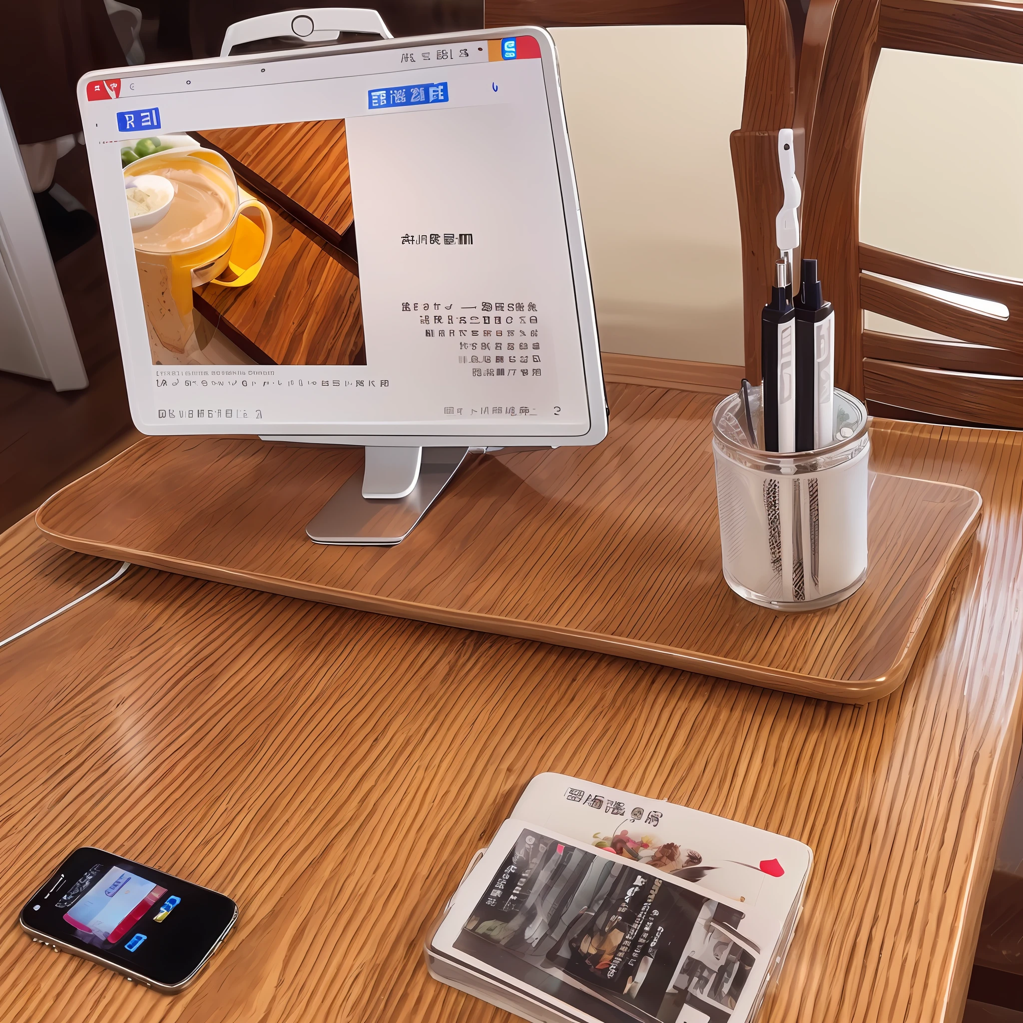 There is only one close-up USB stick on the table，A little decoration on the table，Not too much。Overall bright style。