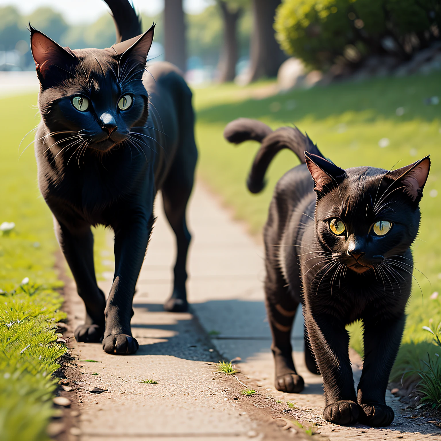 black cat、On the grass、Taking a walk --auto
