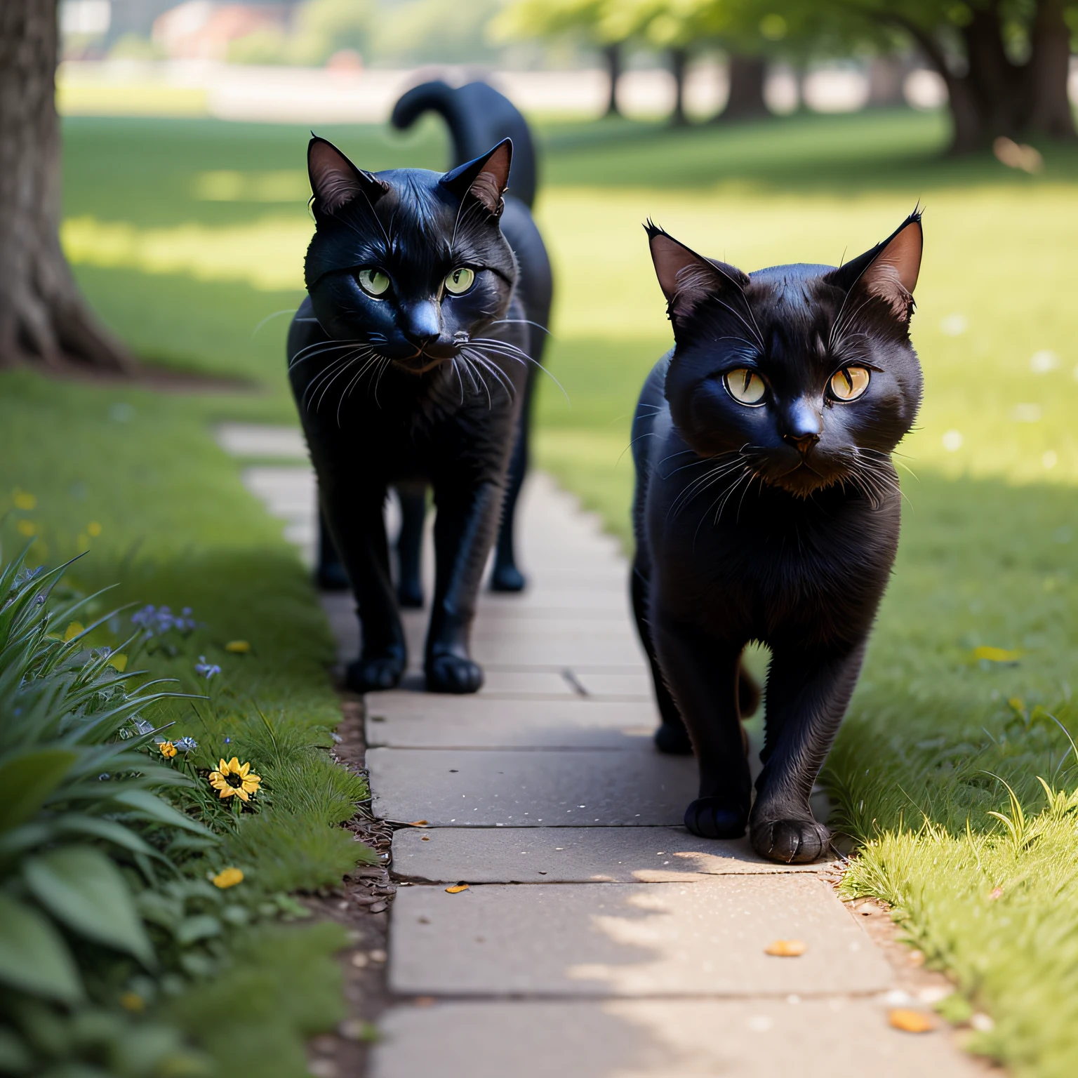 black cat、On the grass、Taking a walk --auto