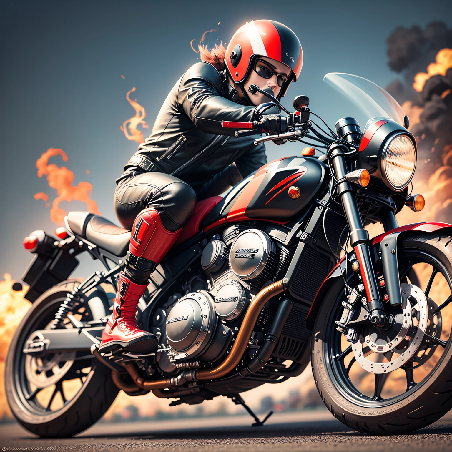 action shot of a motorbike, synthwave, tshirt vector , onclosed in a circle , sunset, contour, white background --auto