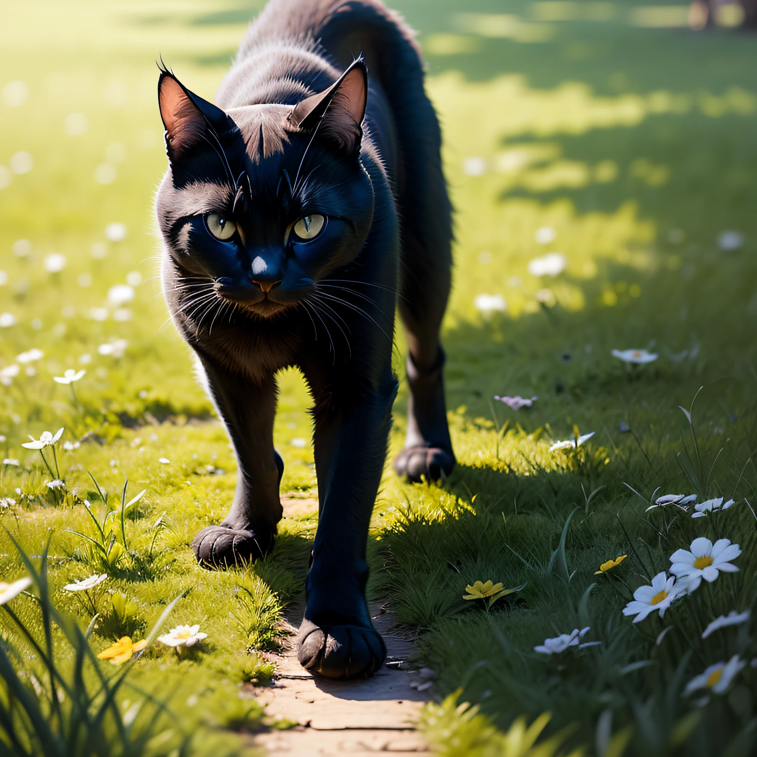 A Black Cat、On the grass、on foot、Taking a walk --auto