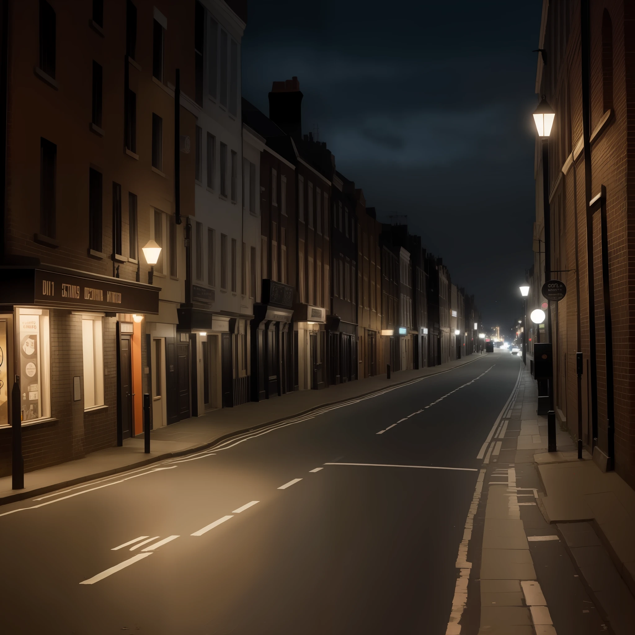 um beco de Londres,(durante a noite), um homem mais alto, sozinho, andando em uma rua deserta, mal iluminada, costas, lighting cinema, UHD, 8k