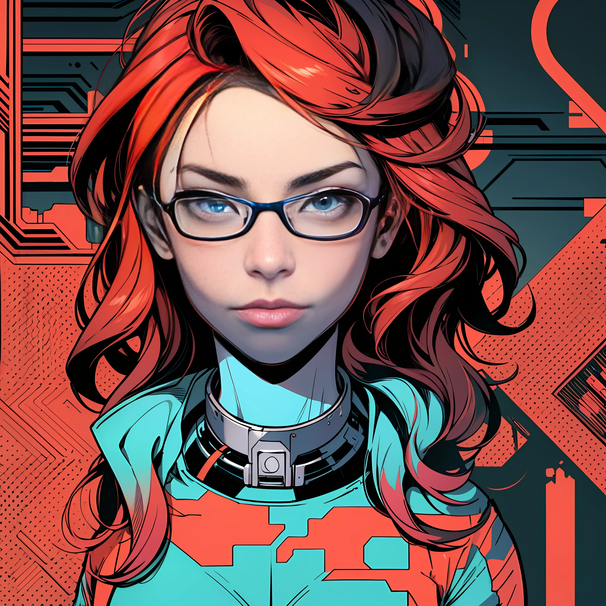 Beautiful cybepunk young woman with long red hair 2.0, line art style - (Waiting to start) --auto --s2