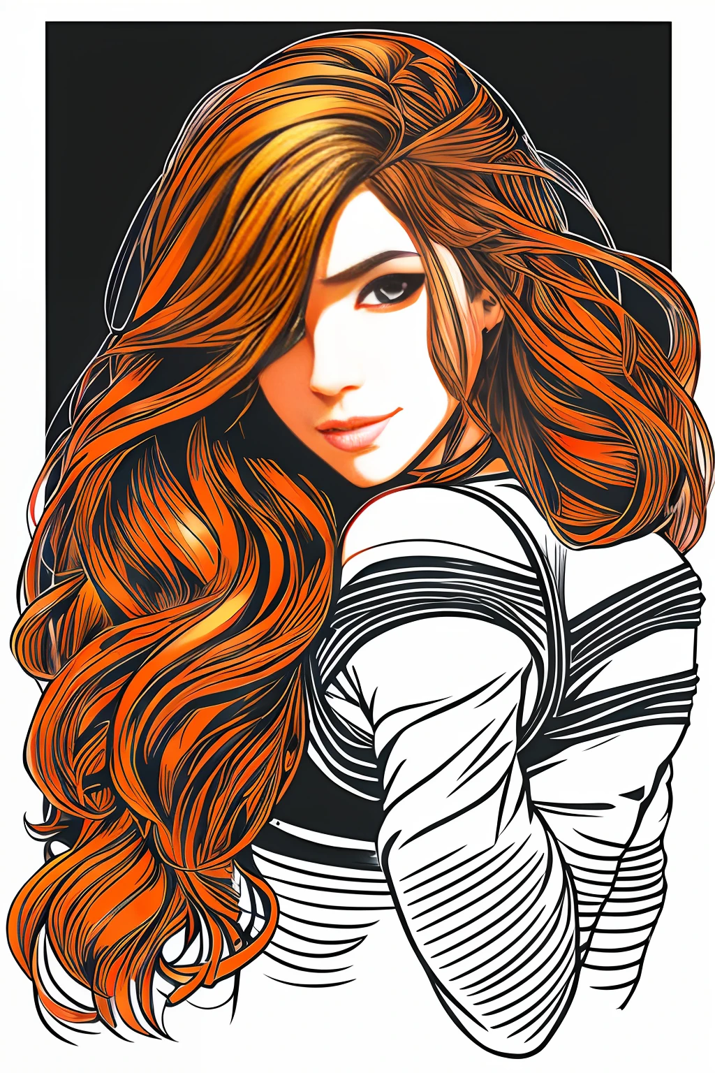 Beautiful cyberpunk young woman with long red hair, line art style  - (Waiting to start) --auto --s2