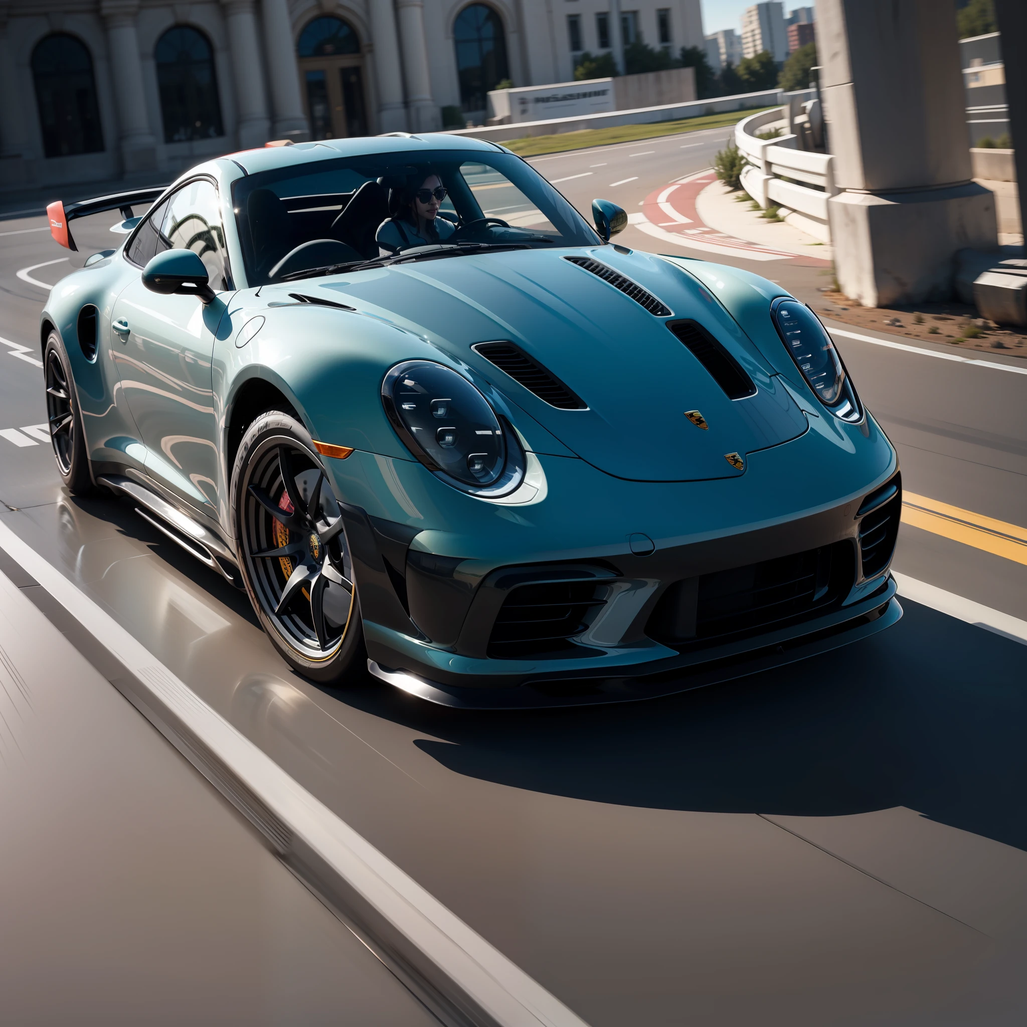 (2023 Porsche 911 GT:black),racing rim,winner of world car shows,masterpiece,in-motion effects,turning a corner, raw photo,high resolution.