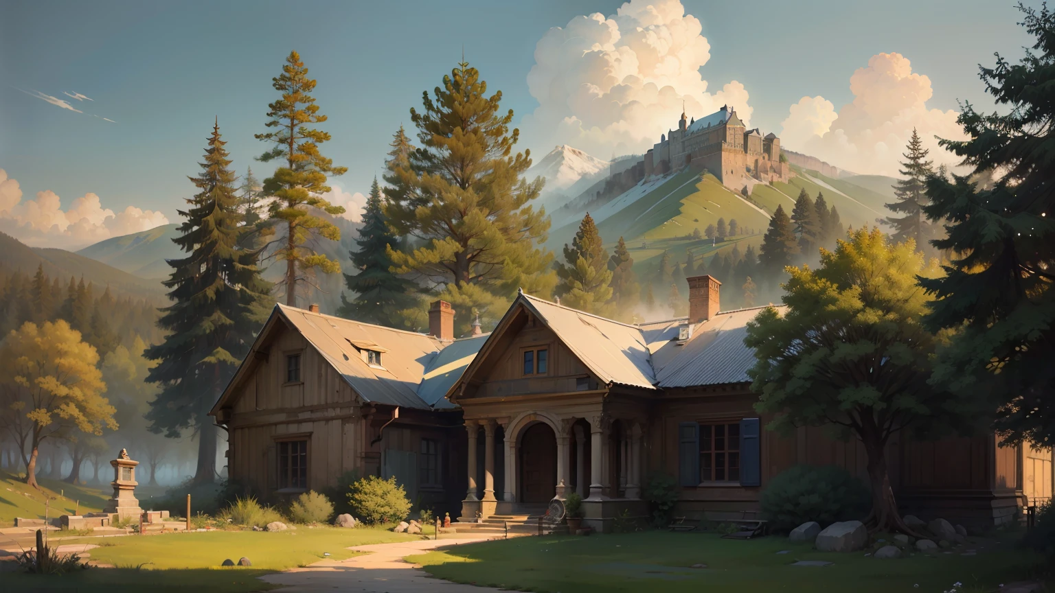 ((pintura realista, oils, 20th century, campo)), [(paisagem rural, estrada desleixada, campos semeados, amanhecer)::1.2], ((ultra-detalhado)), ((illustation)), ((obra-prima)),((melhor qualidade)),HD,16K,motor Unreal,renderizado em octana, tilt-shift, Rembrandt Lighting, arte de Ivan Shishkin e Fyodor Vasilyev e Alexey Venetsianov