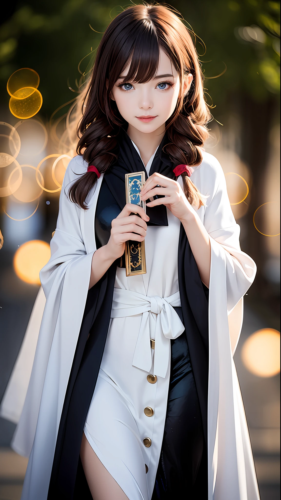 ((1 girl)), magician, light magic, wearing a white robe made of light, magic forest, flowing, (Fire)) magic), tight magician's clothing, magic clothes, ((flowing hairstyle)))), (shining eyes))), wearing a cloak, (((bokeh)), depth of field,