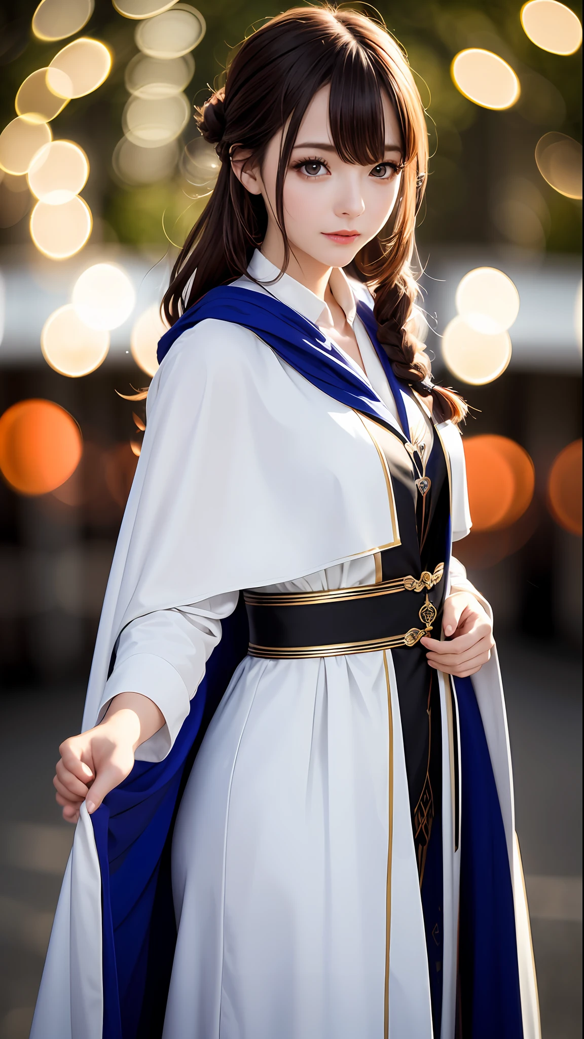 ((1 girl)), magician, light magic, wearing a white robe made of light, magic forest, flowing, (Fire)) magic), tight magician's clothing, magic clothes, ((flowing hairstyle)))), (shining eyes))), wearing a cloak, (((bokeh)), depth of field,
