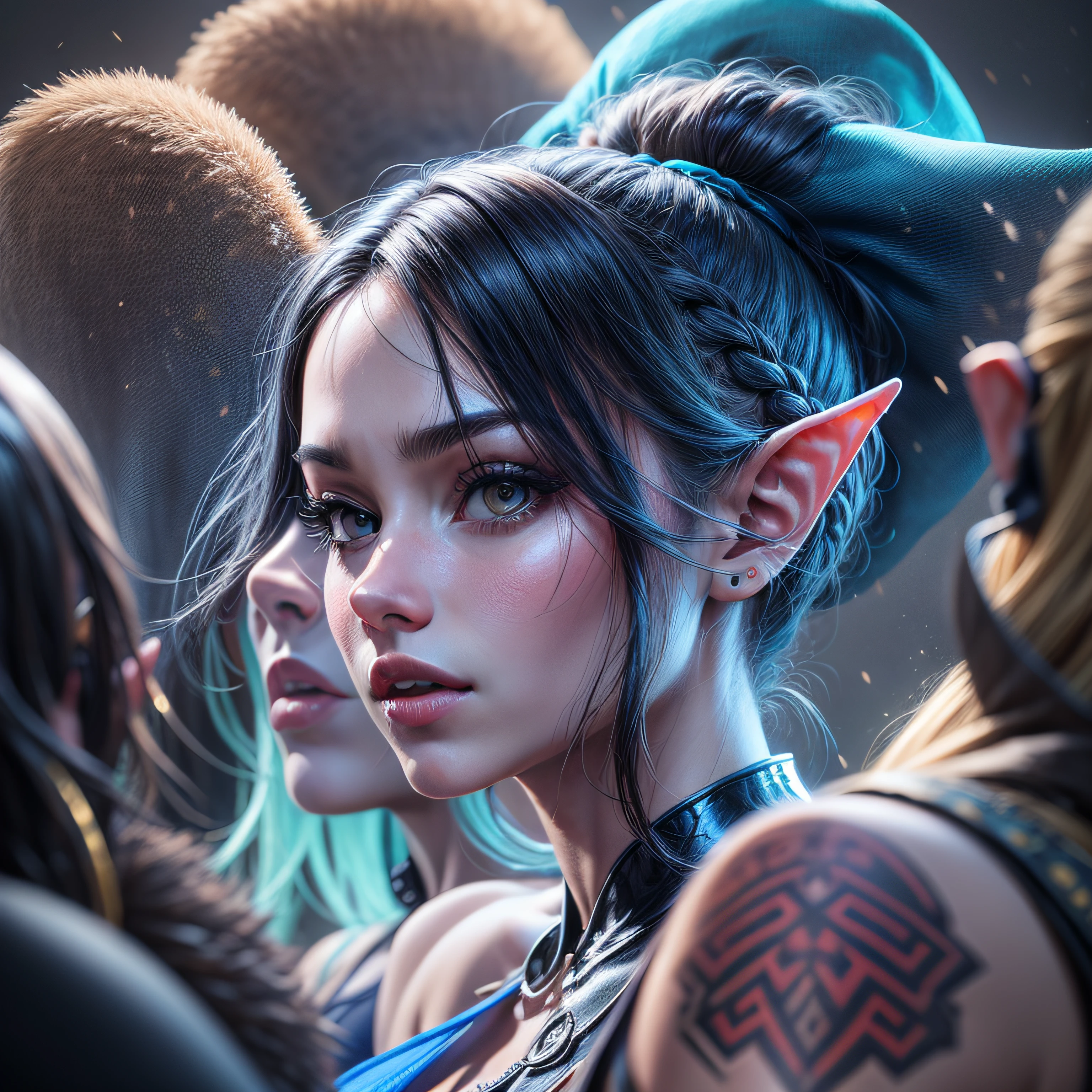 Mulher de cabelos loiros em roupa azul e bege segurando em poses de combate como em street fighter, lutando como em street fighter 2, guerreira, Zelda, Retrato de Zelda, de lenda de Zelda, Link da lenda de Zelda, link do Zelda, Fotos cosplay, Cosplay ornamentado, Cosplay profissional, Cosplay, Cosplay Completo, Artgerm Moody Fotografia, Princesa Zelda, Zelda como Triforce, Hyrule, Anime Garota Cosplay, ray-traced, 3d-render, extremanente detalhado, alta qualidade, Luz e sombra realistas, cabelos loiros, eye reflection, Sorriso leve, ray tracing, ray tracing, High detail, realismo, hiper-realismo, profundidade de campo, cinematic lighting, desfoque de movimento, brilho, luz brilhante, raios de deus, ray tracing, reflection light, Afterimage, multiple views, Reflexo da lente, Bokeh, 4k, UHD, Masterpiece, anatomicamente correto, pele texturizada, Super Detalhe, alta qualidade, melhor qualidade, 8k