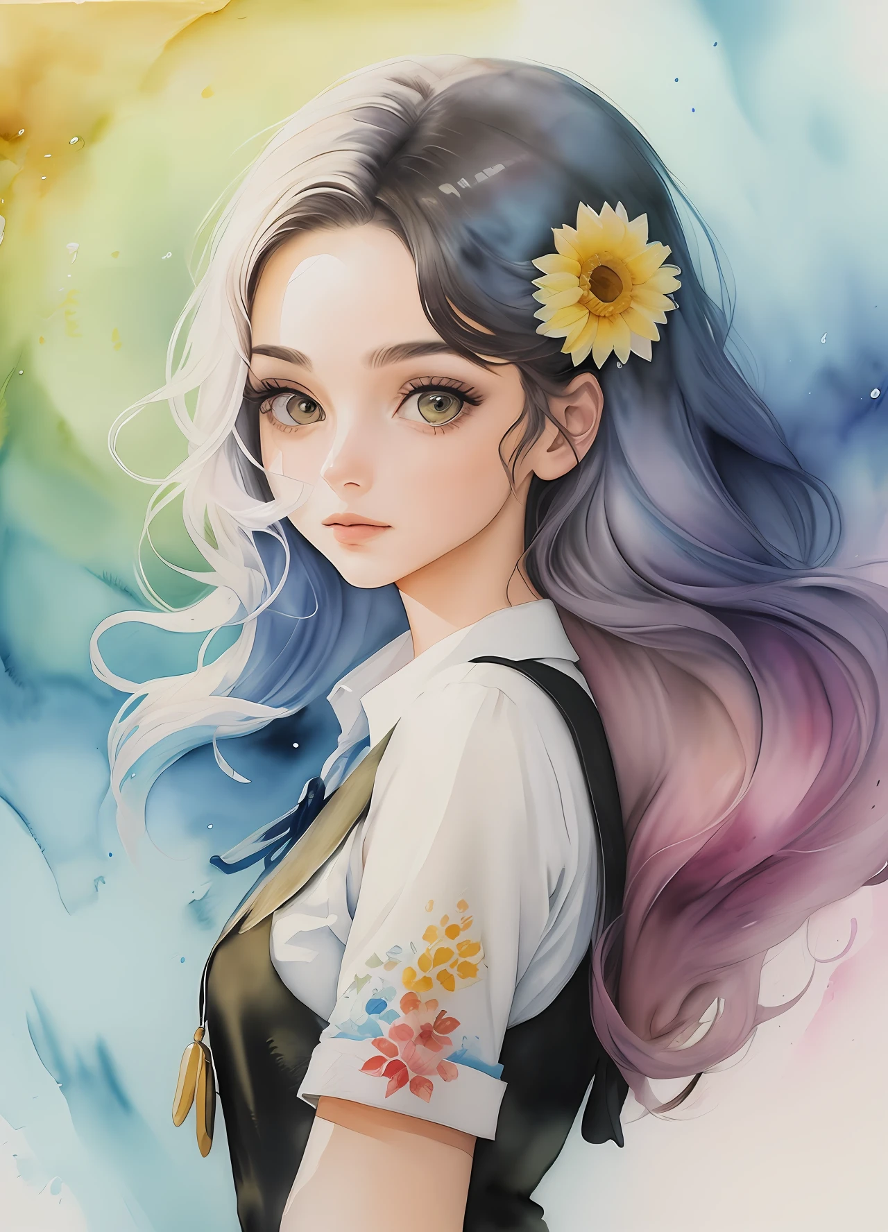 "(obra-prima), (melhor qualidade: 1.1), (ultra-detalhado), best illustration, detalhe fino, (desenhos de aquarela: 1.4), (hand-painted: 1.2), (cabelo escova de aquarela),".