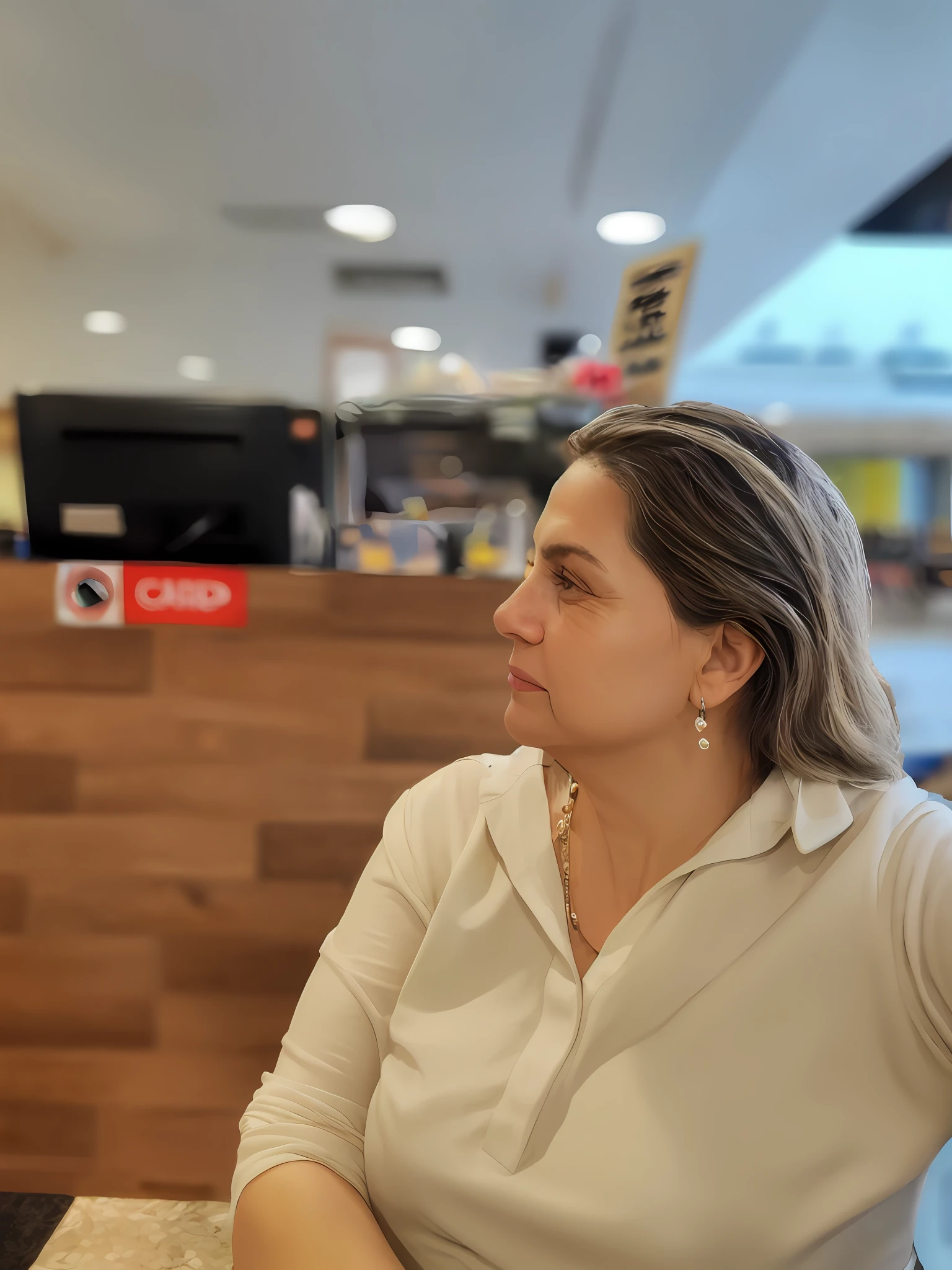 Mulher linda de 30, olhos verdes, sorrindo, realista, detalhes intrincados