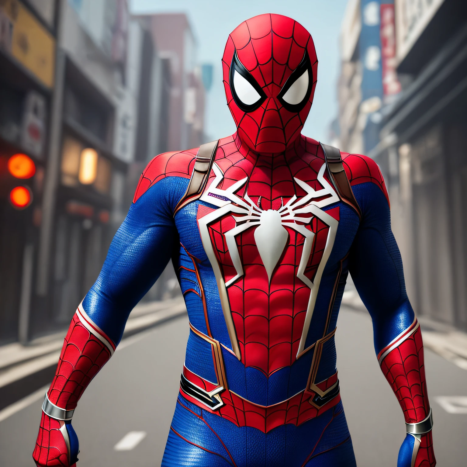 samurai theme spider man with a blend of japanese style outfit, carying katanas and spider man mask red and blue elements, 8k, super detail, ccurate, best quality, 4K