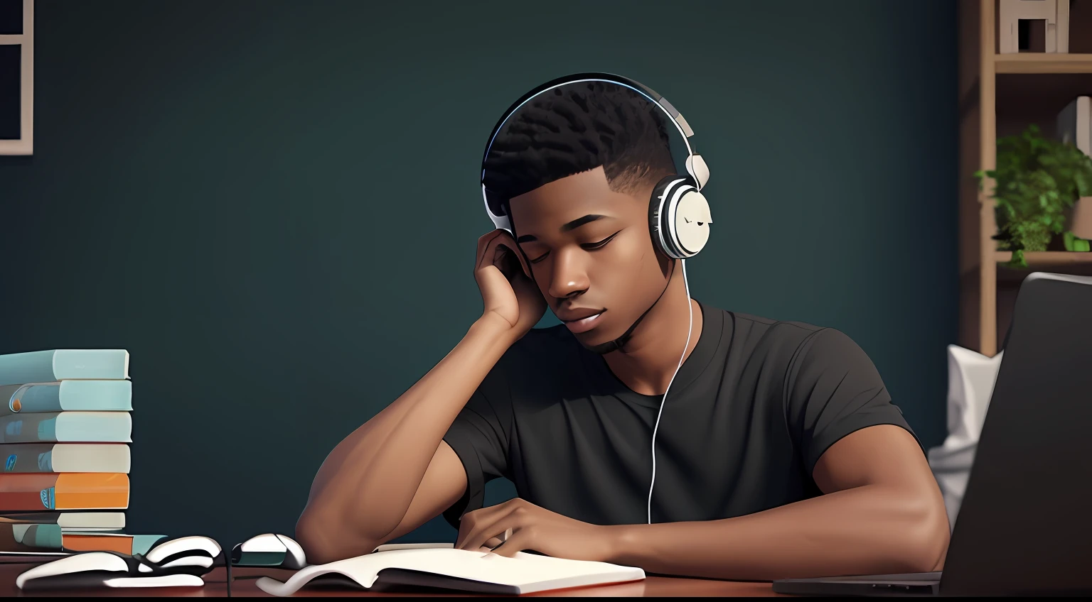 chill boy, black skin, lo-fi, studying, code, headphones, 4k --auto