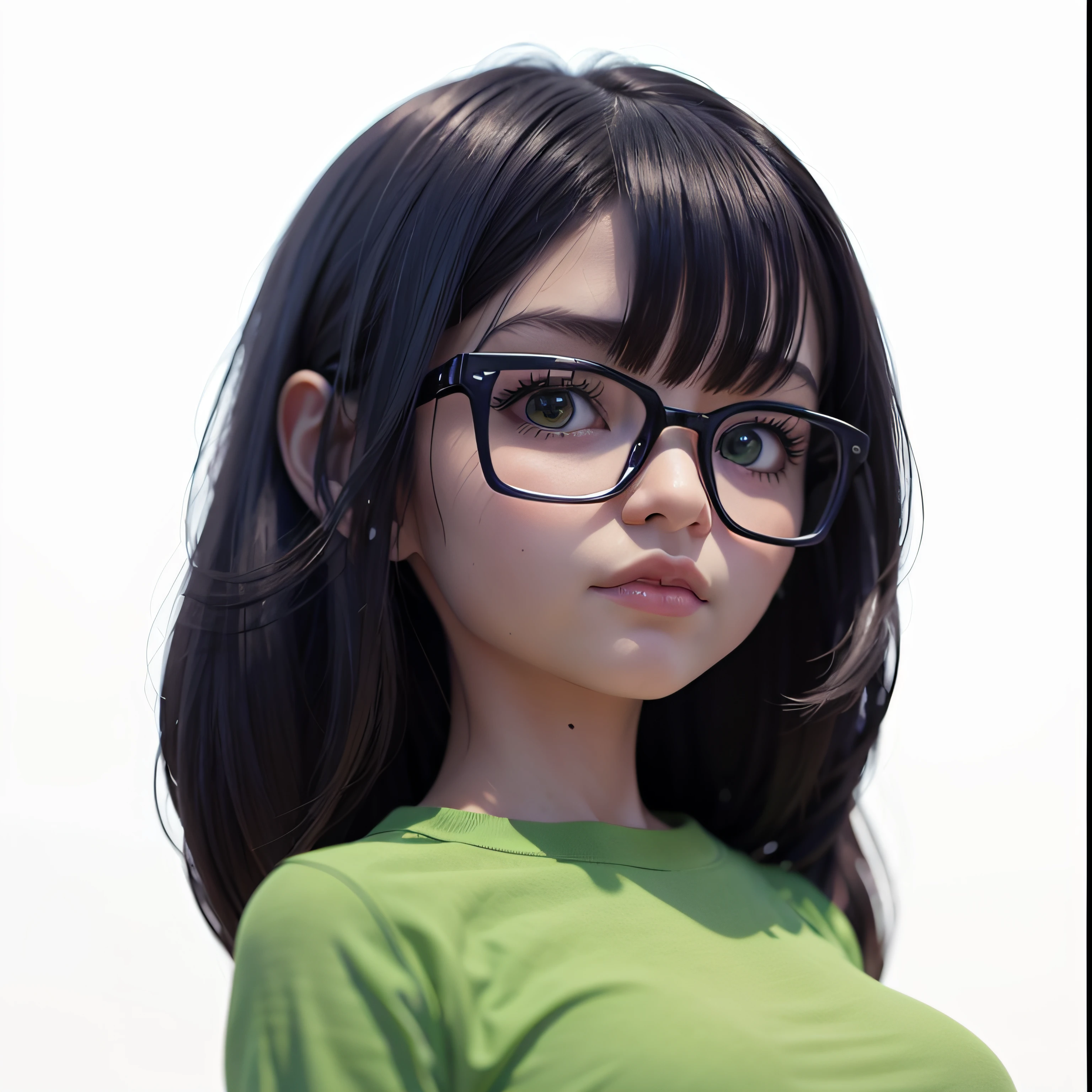 there is a woman with glasses and a green shirt, Estilo anime 3D realista, anime estilo 3d, 3 d anime realista, estilo realismo anime, photorealistic anime girl render, render de uma menina anime 3d bonito, estilo anime semi-realista, menina anime jovem realista, arte de anime realista, anime hiper realista, estilo anime. 8k, anime semi realista --auto