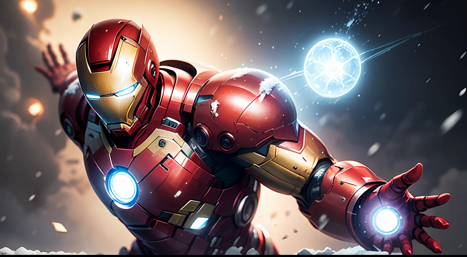 iron man, medieval armor, snowing, flying, high detail, 4k