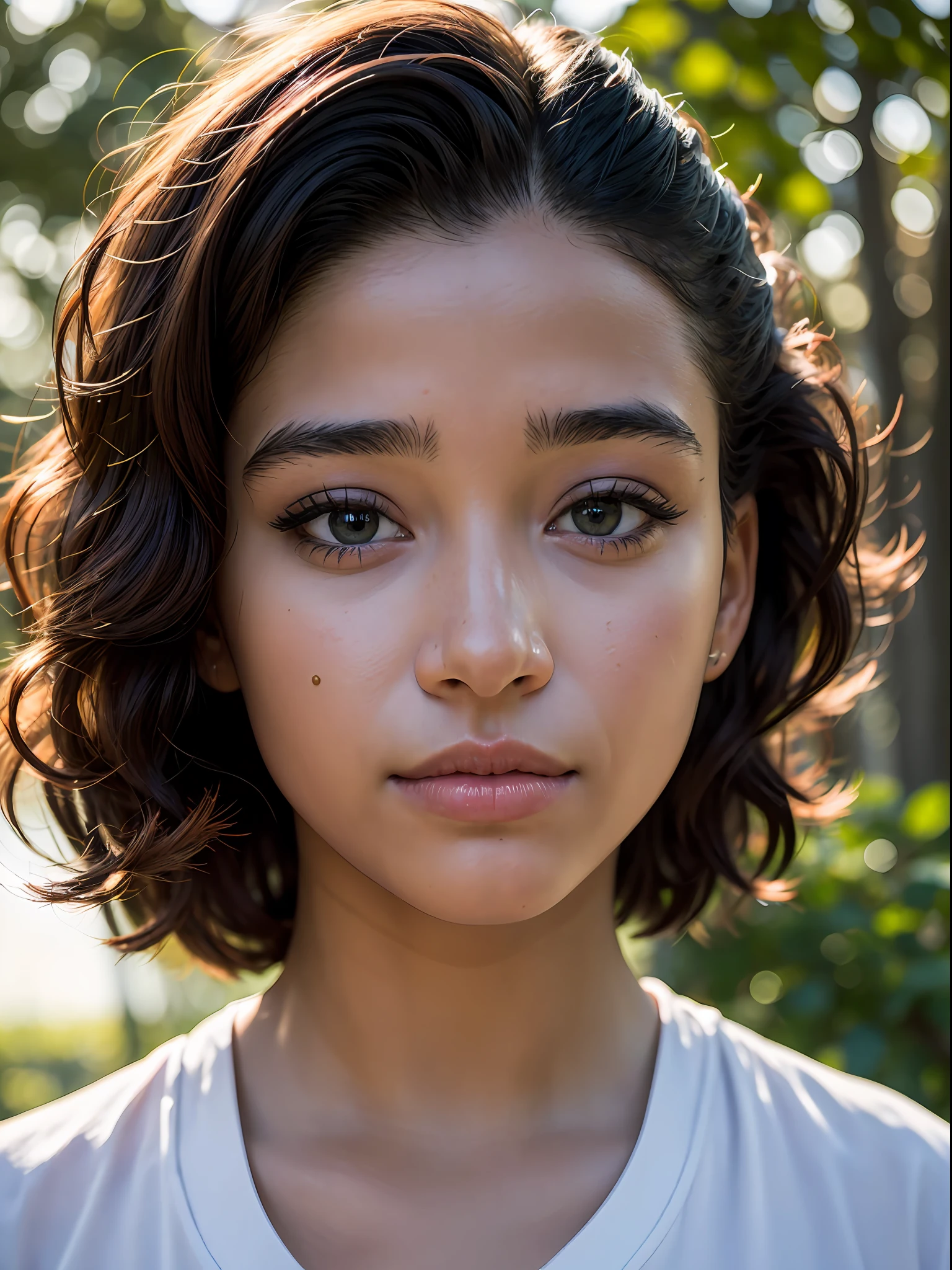 Amandla, 20yo girl, in botanical garden, (8k, RAW photo, best quality, masterpiece:1.2), (realistic, photo-realistic:1.37), best quality, ultra high res, (focus face:1.8), (portrait face:1.7), (close-up face:1.5), (high contrast:1.1), (intense:1.1), (detailed:1.1), highest quality, (analog:1.2), (high sharpness), real shadow, photographed by Canon EOS R6, 135mm, 1/1250s, f/2.8, ISO 400, (shirt:1.2), (morning:1.2), (sunrise:1.2)