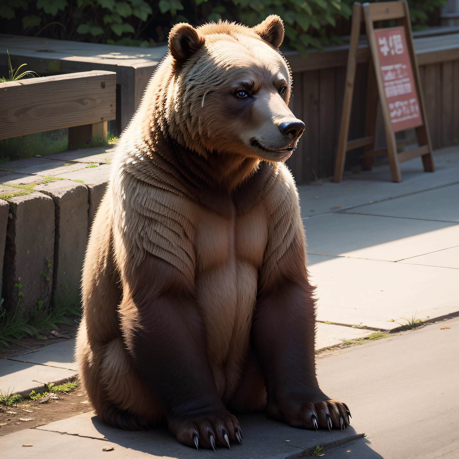 grizzly bear、sitting on、Hungry --auto