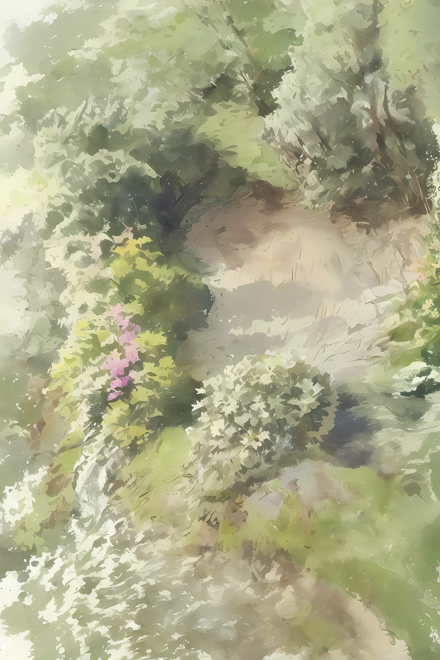 watercolors, 1girls, Solo exhibition, lavender,puled up dress, Hats, long way hair, white dress, Big eyes,Hold, brown colored hair, white backdrop, Large orange flowers, short sleeve, yellow flower, Sun hat, pigtails, scherenschnitte, Take the flowers, from the side, to stand, botanic, get blush, simple Backgrounds, Purple flowers, closes mouth, Fine pink flowers,