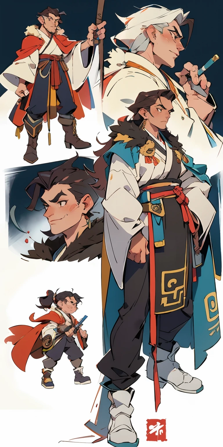 A Greek man、Sharp eyes、full full body、Clear facial features、Amazing facial features,Taoist robes、Furry cape、Complex design,boots,Game model, Stunning lighting, C4D,oc rendered,Movie edge light,The light is delicate,masterspiece,Ultra detailded,Epic composition,Super HD,high qulity,highest quallity,32k