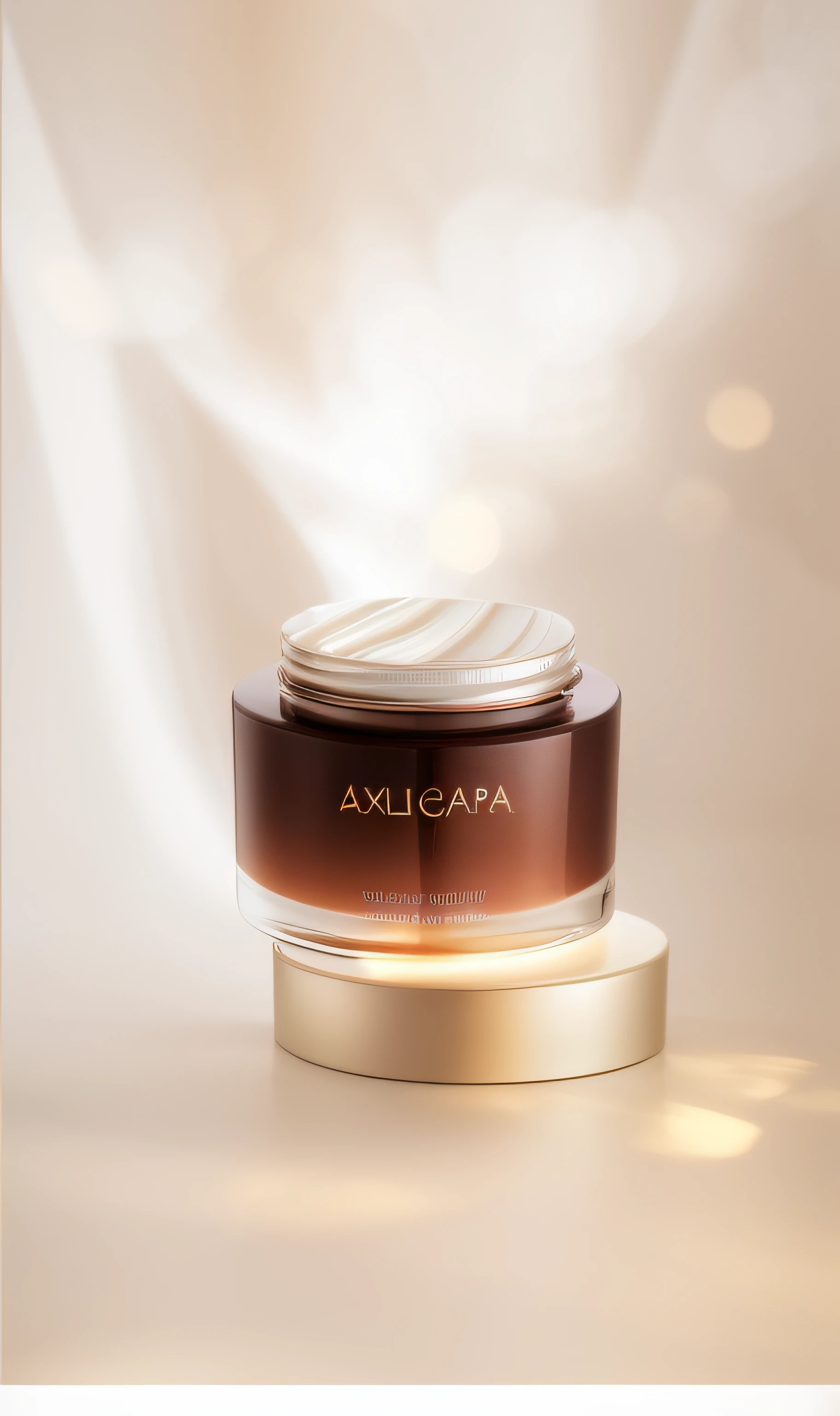 a close up of a jar of cream on a white background, Beautiful and smooth soft light, beauty shot, diffused natural skin glow, ethereal vaporous tan skin, immaculate complexion, smooth utopian design, 1 8 I, exquisit facial detail, maximalsm, Beauty, shelter, dramatic product lighting, beauty campaign, full sun