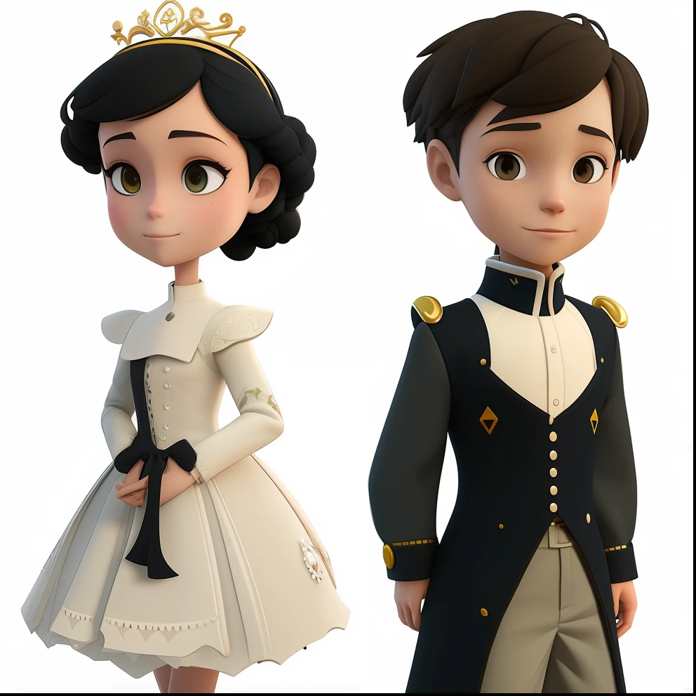 um close up de dois personagens de desenhos animados vestidos com fantasias, ambos vestindo roupas vitorianas, design de personagem de alta qualidade, PERSONAGENS ALTAMENTE DETALHADOS, Personagens 3D, caracteres detalhados, Design de personagem estilizado, Arte infantil em Artstation, disney render, Pose formal de retrato estilizado, 3 d render stylized, design de personagem altamente detalhado, Caractere estilizado, design de personagem muito estilizado --auto