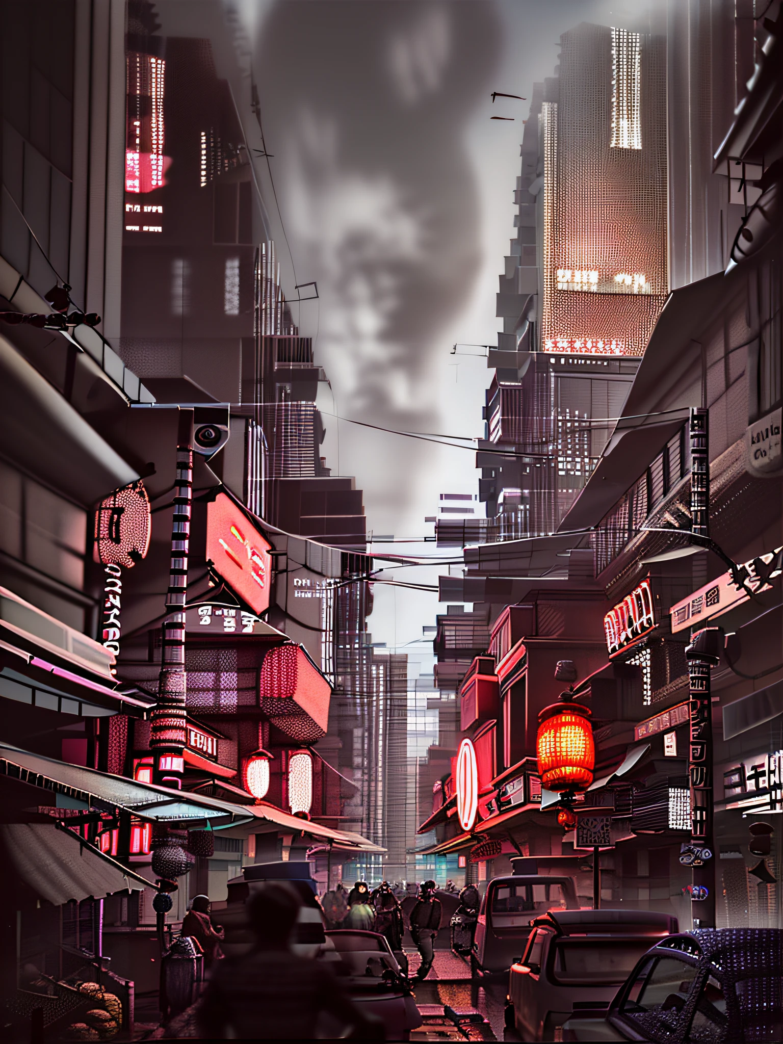 there are many cars and motorcycles on the street in this city, the neat and dense buildings, kowloon walled city style, kowloon walled city, tall buildings on the sides, poor buildings, in a tropical and dystopic city, wires hanging above street, in a narrow chinese alley, alleys, ancient city streets behind her, old buildings, There are a lot of lights on the building,dreamy Chinese towns,Chinese Village,amazing wallpaper,Cyberpunk style,cinematography, filmes, 8k, hight detail