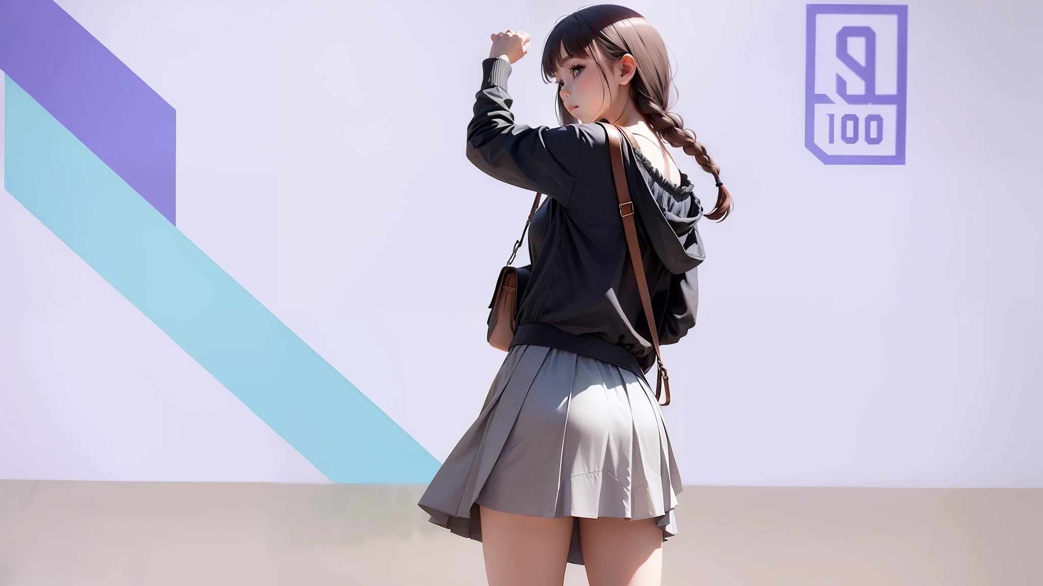 grey long hair，The little girl，Strap skirt