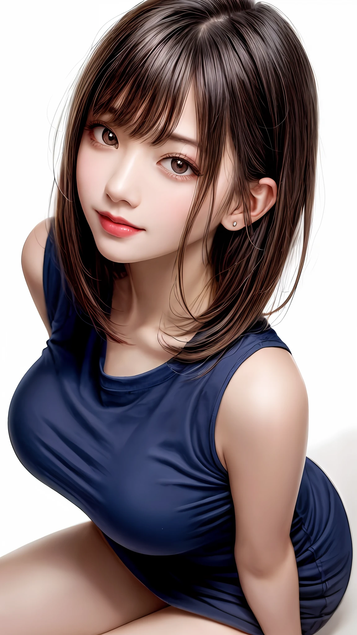Pee (incontinence: 1.47), fashion trendy beautiful and attractive woman, gentle and attractive Chinese beautiful woman, Korean (kpop idol), delicate and sexy collarbone, attractive oval face, double eyelids, smart [peach] flower eyes, pink lips, small nose, bare shoulders, focus on face, [[face close-up], ultra high definition, super detail, White off-shoulder lace shirt, (((white lace panties), fresh and impressive, natural (large: 1.25), (kneel on the ground), (legs wide open), (legs spread), (from a low angle), (upright 1.5), (shiny skin: 1.4), (low angle)), perfect figure, areola, cleavage, armpit wrinkles, (floor urine)), (NSFW: 1.05), ( Showpiece, top quality, high precision)), one girl, (big, photorealistic: 1.4), (slightly above the camera, looking up at the camera, looking up, looking up at the camera, staring at the camera))), solo, solo, white background, snow-white background, mouth closed, happy smile, pretty black hair, short hair, big eyes, pronounced double eyelids, eyelashes, ears out, long neck, long neck, Absolute area, ((close-up of face, short hair with bangs)), 19 years old, attractive proportions, shiny skin, clean collarbone, golden ratio face, perfect face, teardrop mole, chest mole, bangs, clean bangs, beautiful bangs, lip gloss, thin lips, white skin, undressed, big breasts, small face, staring at the camera a little upwards, ((smiling a little at the camera, really nothing pure white background, very big, big big, big breasts)), ((((uniform, shirt))))