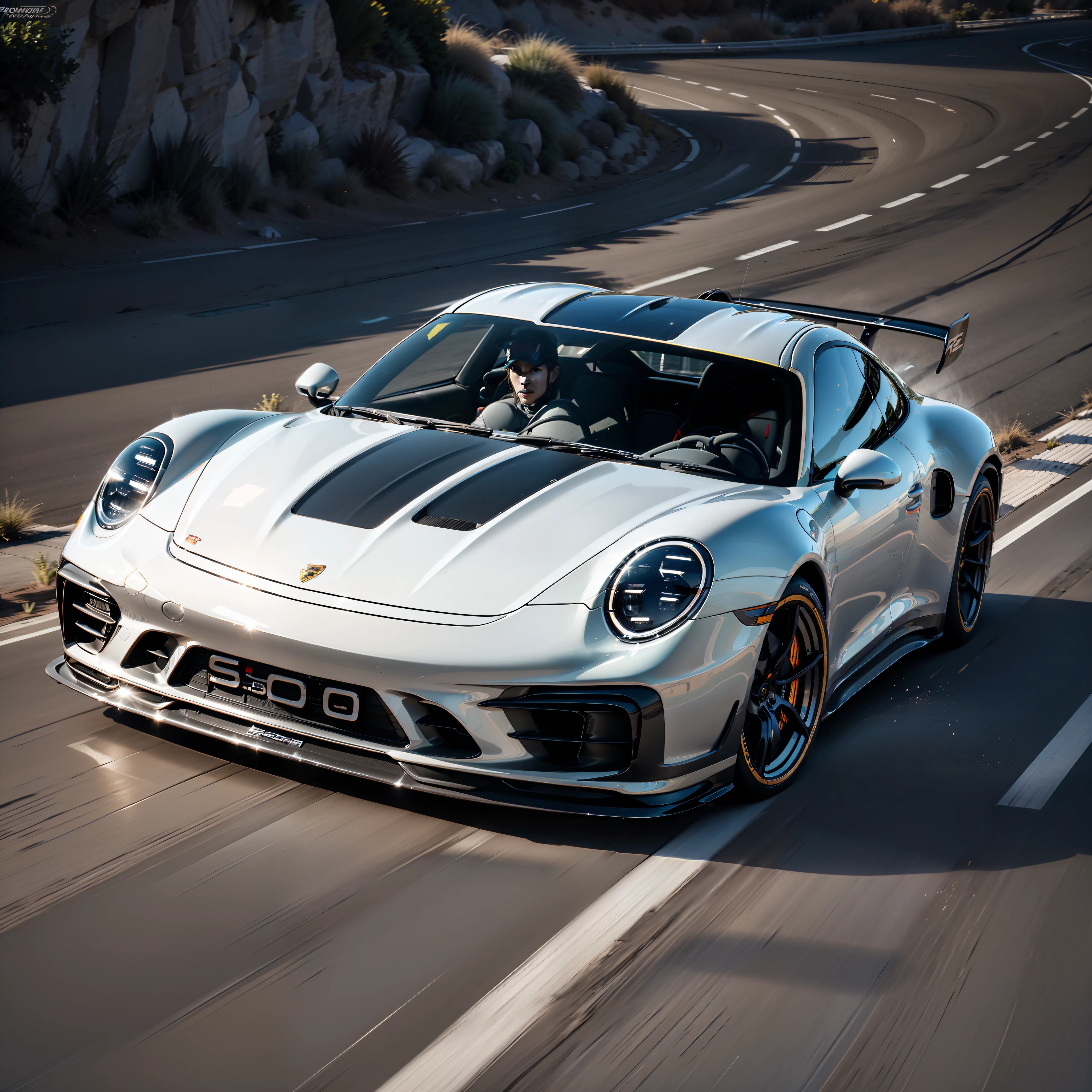 (extremely detailed, raw photo of 2023 Porsche 911 GT in black), racing rim, winner of world car shows,high resolution, masterpiece performance, breathtaking in-motion effects (turning a corner).