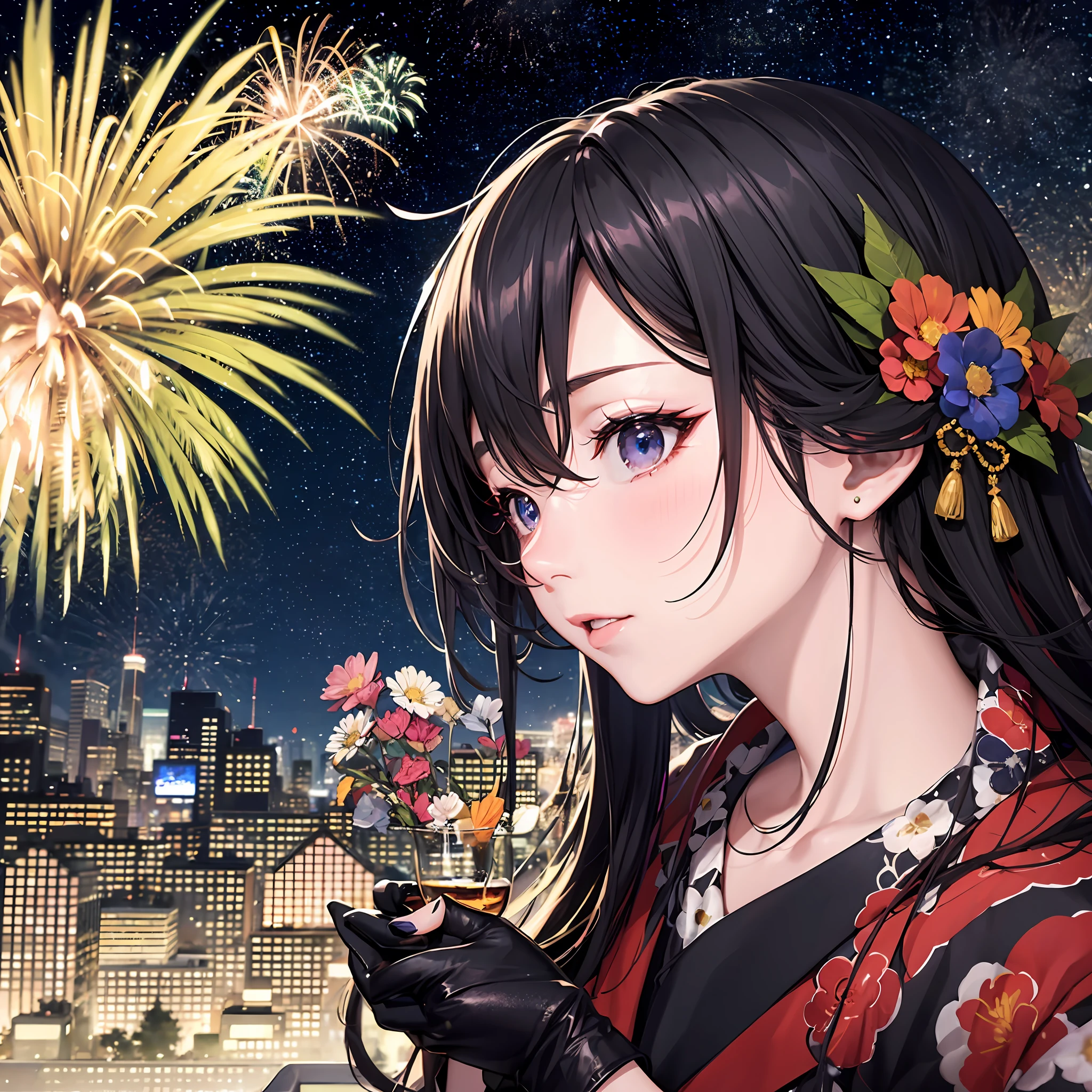 Holding a glass ball、Glitter in the eyes、Smokexxx、Brilliant fireworks