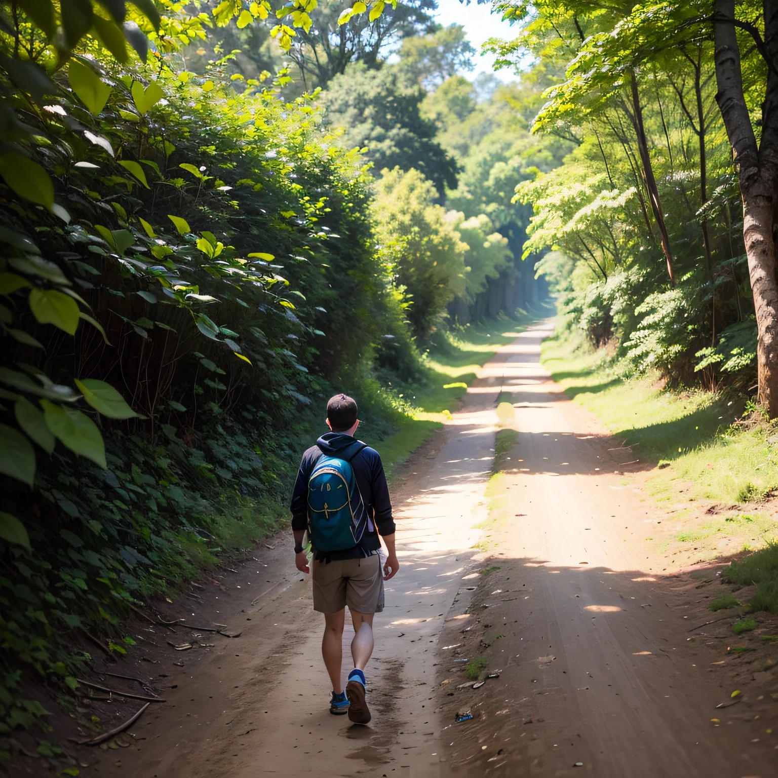 Uma foto de uma pessoa caminhando em uma trilha na natureza, representing the importance of spending time outdoors and in contact with nature to improve emotional health and distract yourself from addiction. --auto