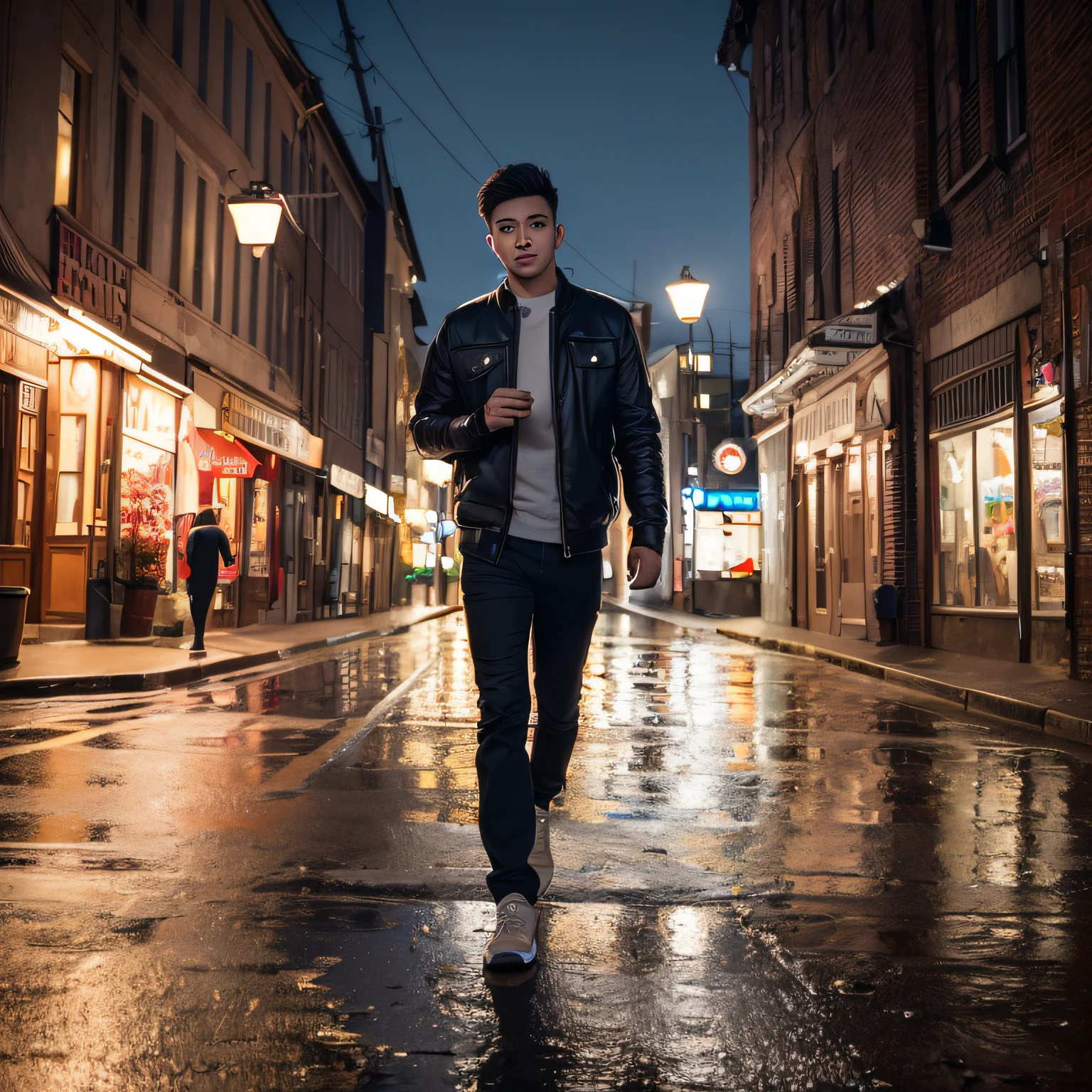 mix4,(8k, RAW photo, best quality, master:1.2), (realistic, photo-realistic:1.37),1boy,cute,cityscape,night,rain,wet,professional lighting,photon mapping,radiosity,physically-based rendering , --auto